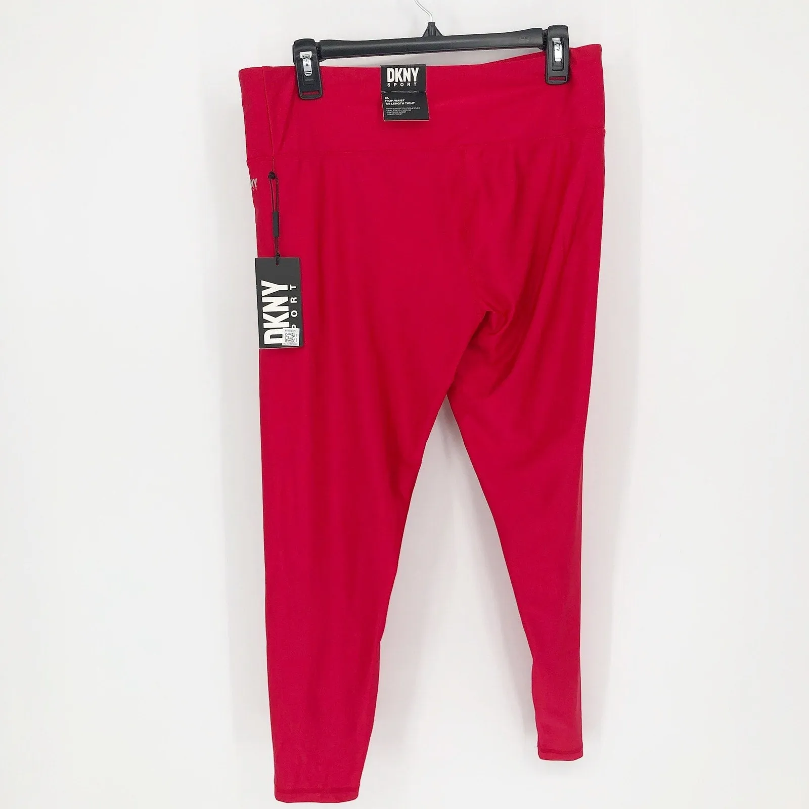 DKNY Womens Athletic Leggings XL Red High Waist 7/8 Length Pockets