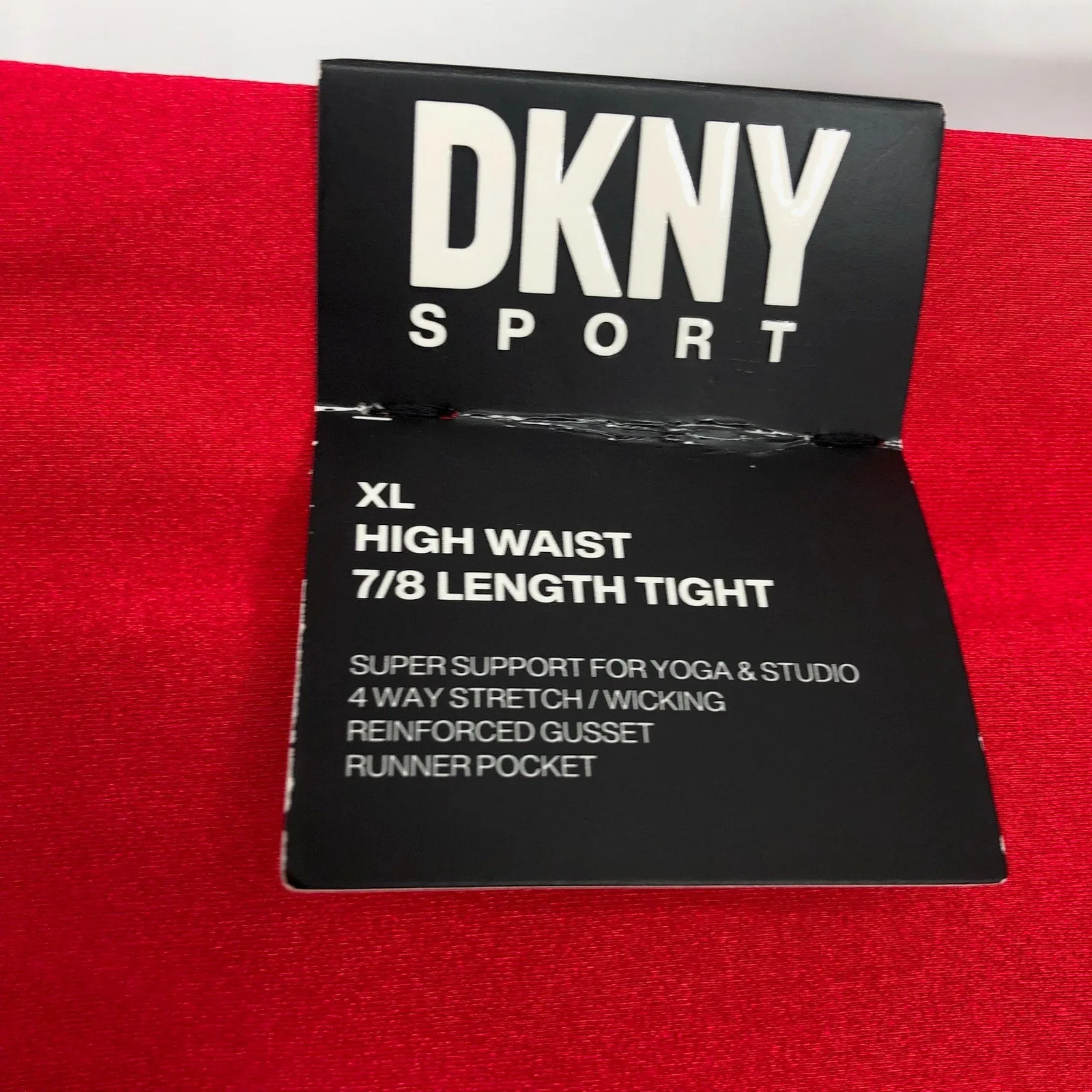 DKNY Womens Athletic Leggings XL Red High Waist 7/8 Length Pockets