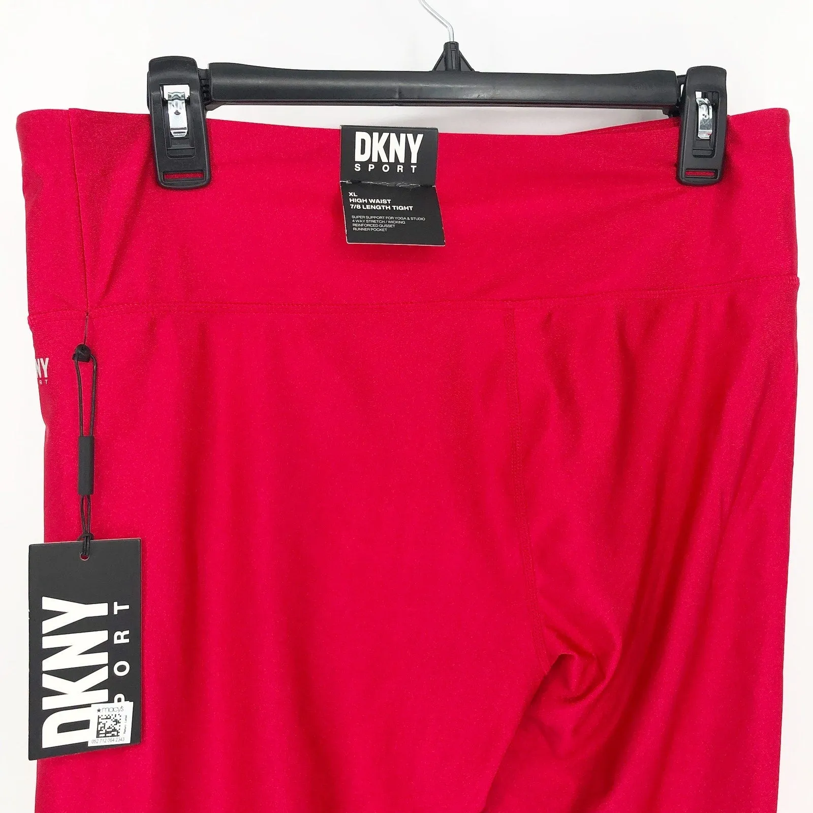 DKNY Womens Athletic Leggings XL Red High Waist 7/8 Length Pockets