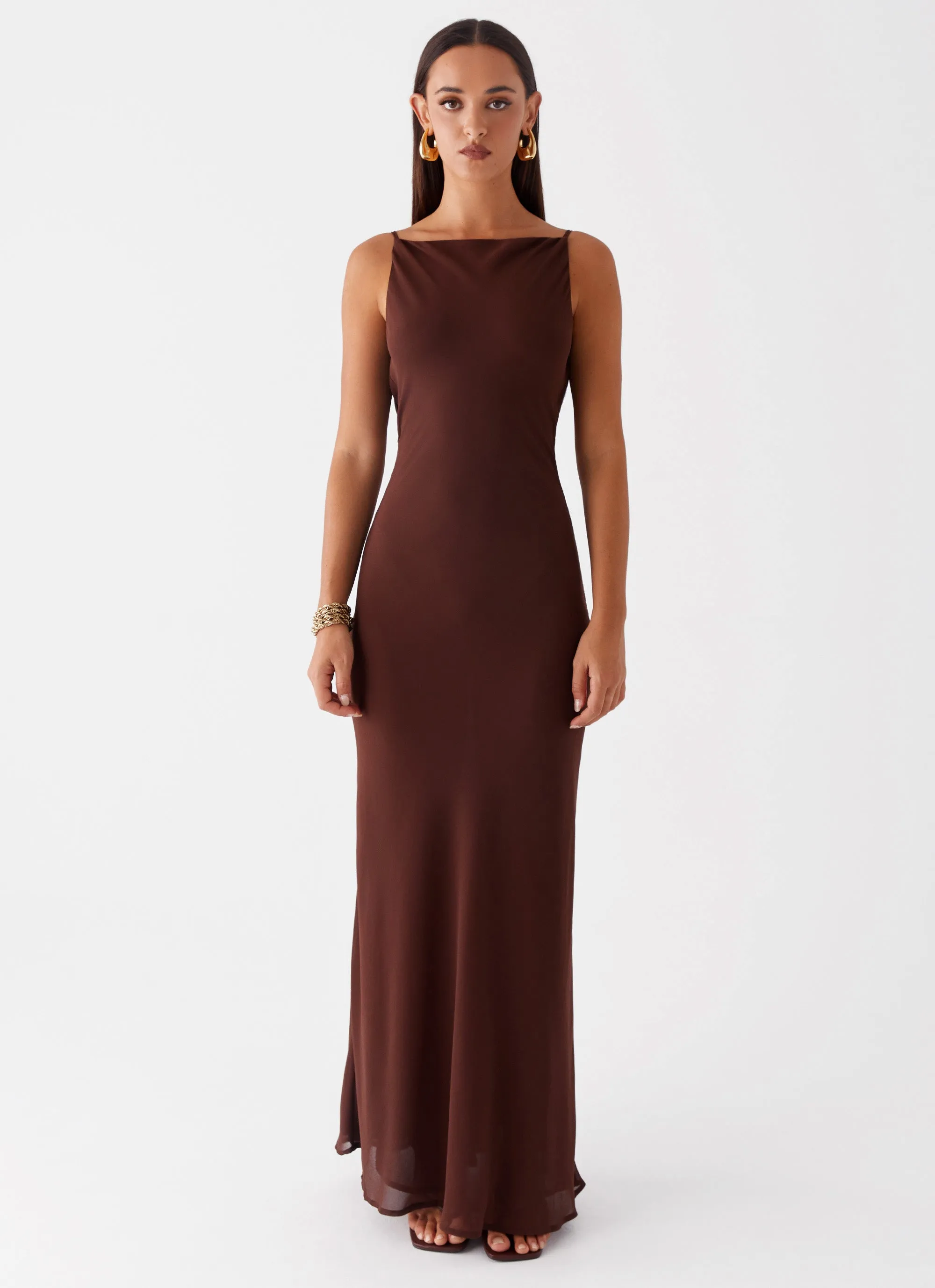 Dove High Neck Maxi Dress - Chocolate