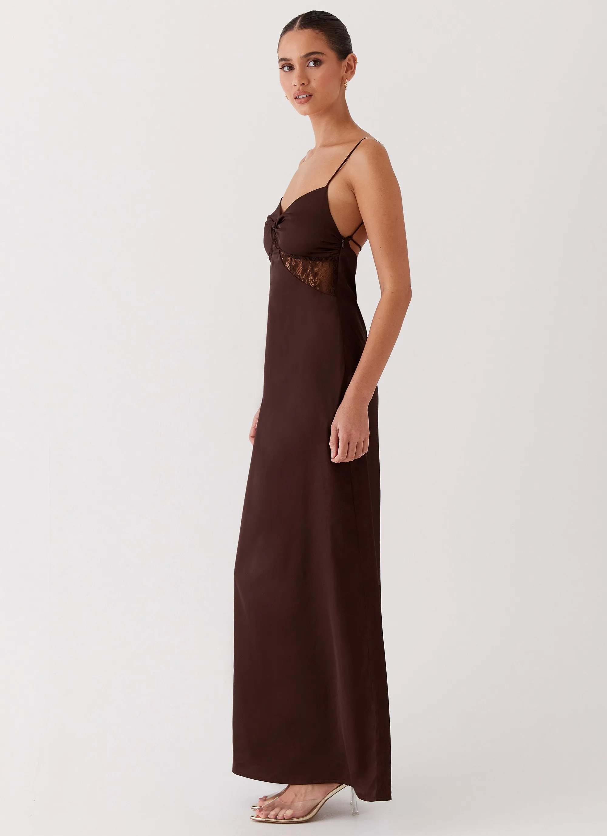 Dream Sight Lace Satin Maxi Dress - Chocolate