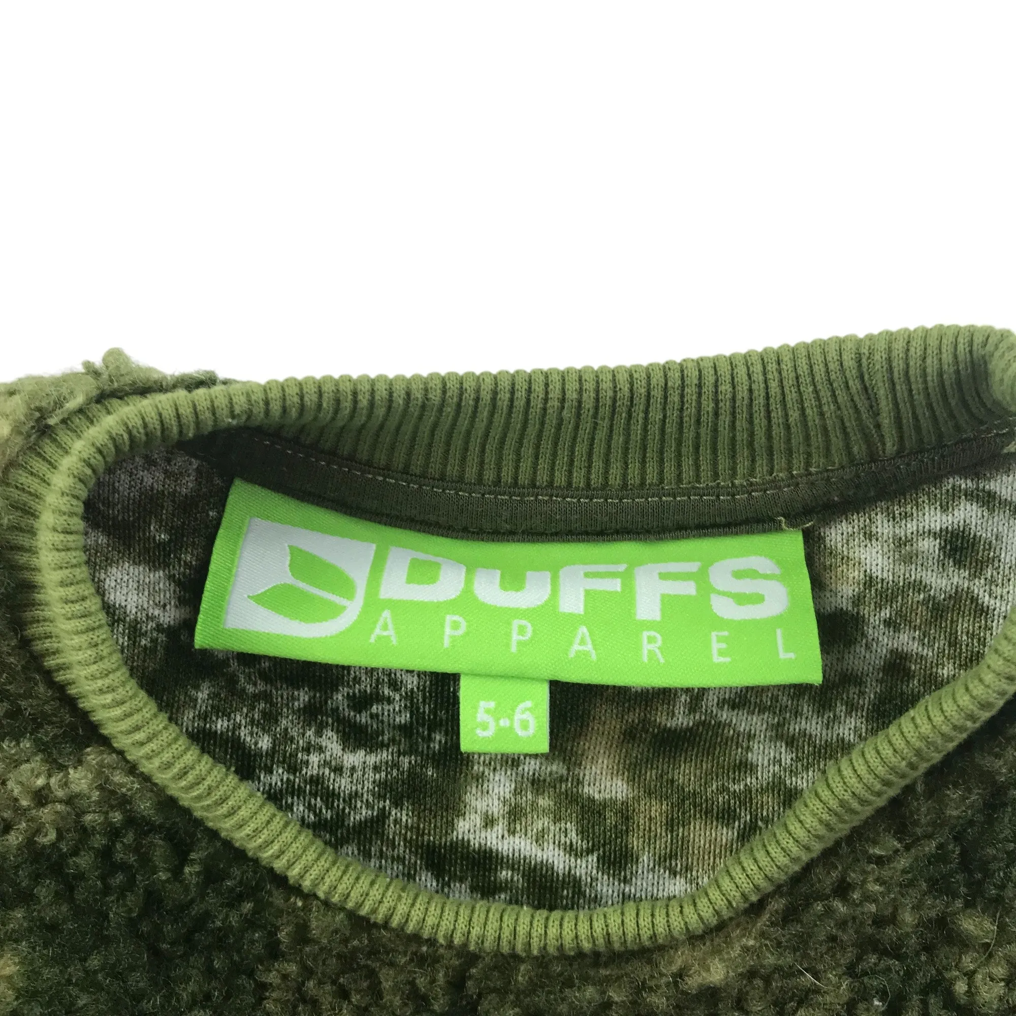 Duff's jumper 5-6 years khaki green fluffy camouflage fleece