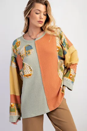 Easel Color Block Thermal Washed Pullover