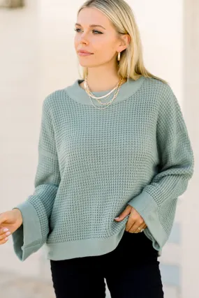 Easy Days Ahead Sage Green Waffle Sweater