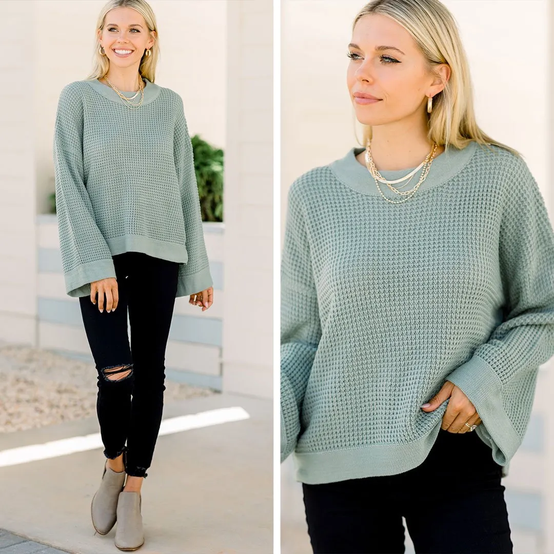 Easy Days Ahead Sage Green Waffle Sweater