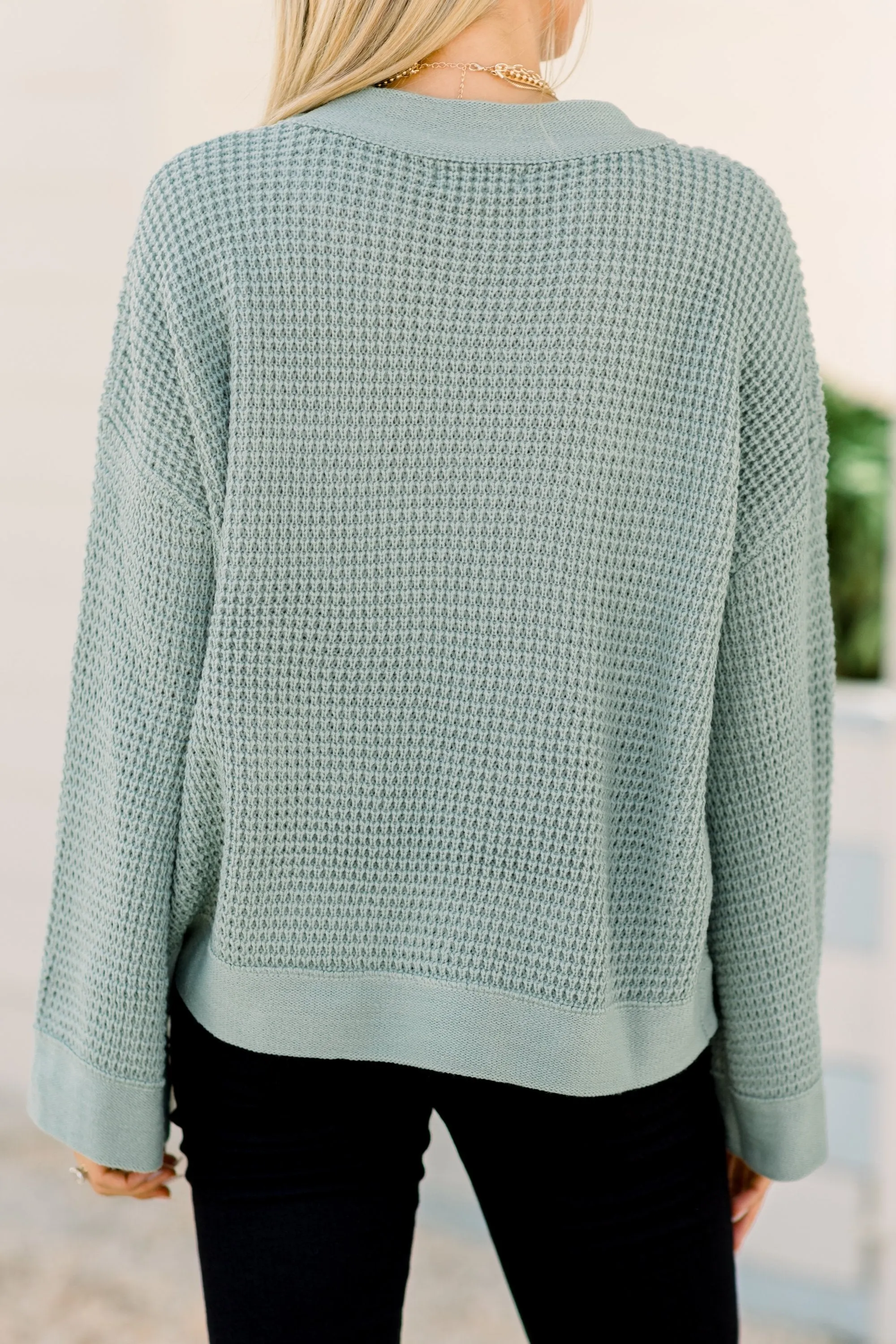 Easy Days Ahead Sage Green Waffle Sweater