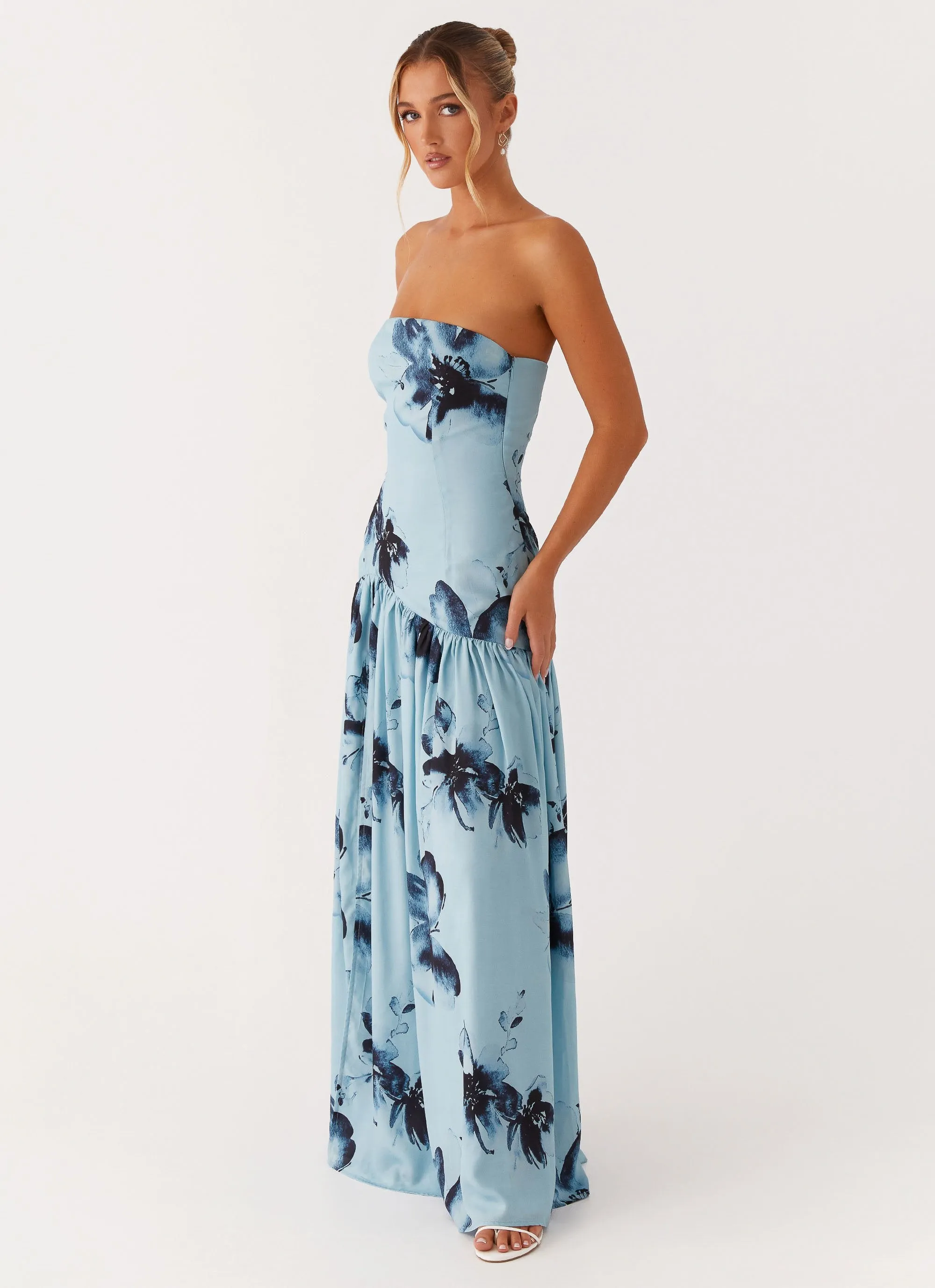 Eden Strapless Maxi Dress - Blue Black Floral