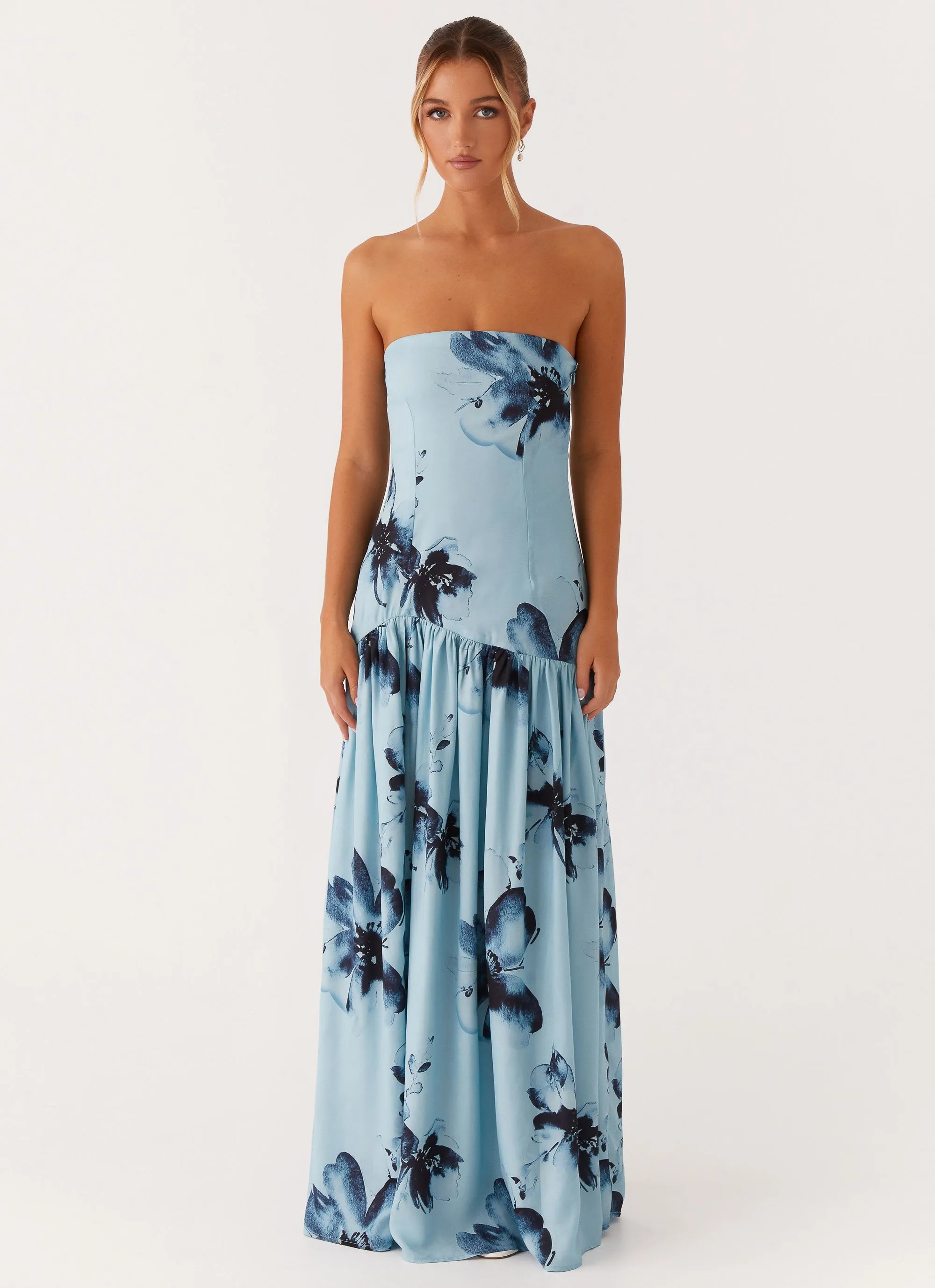 Eden Strapless Maxi Dress - Blue Black Floral