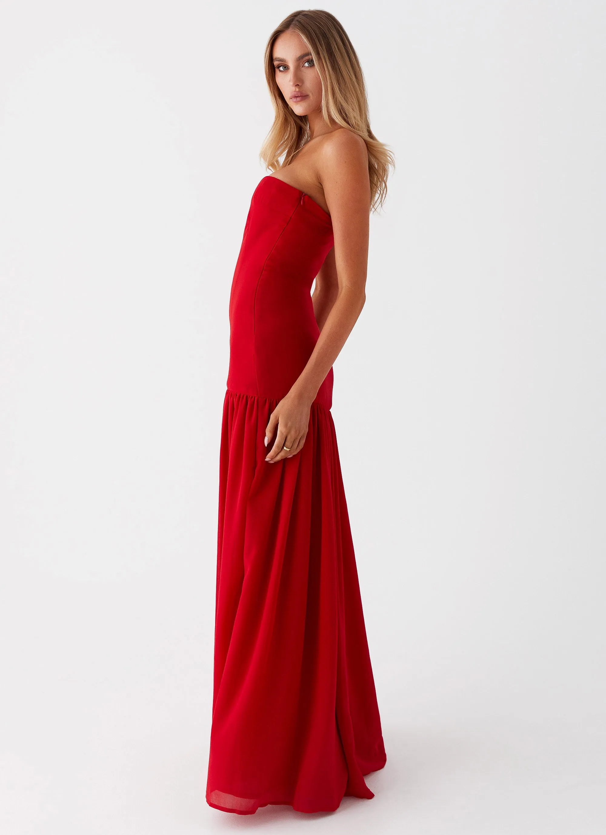 Eden Strapless Maxi Dress - Red