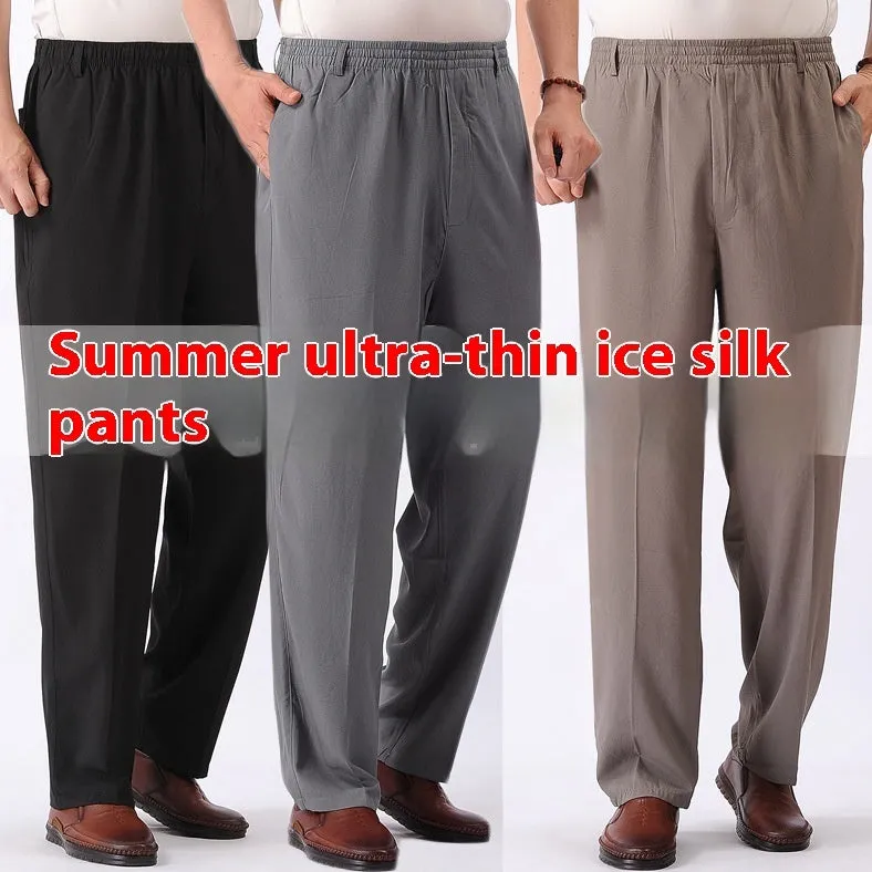 Elastic Waist Casual Pants Old Men's Loose Grandpa Long Pants