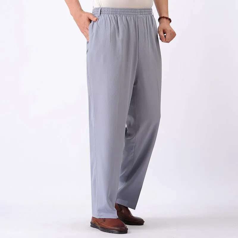 Elastic Waist Casual Pants Old Men's Loose Grandpa Long Pants