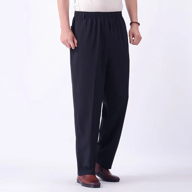 Elastic Waist Casual Pants Old Men's Loose Grandpa Long Pants