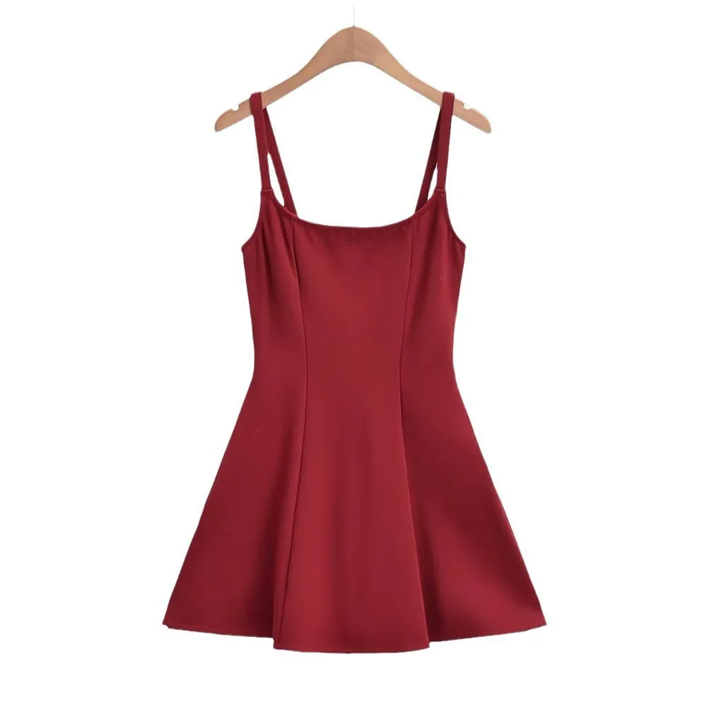 Elegant Scarlet Sleeveless Skater Dress