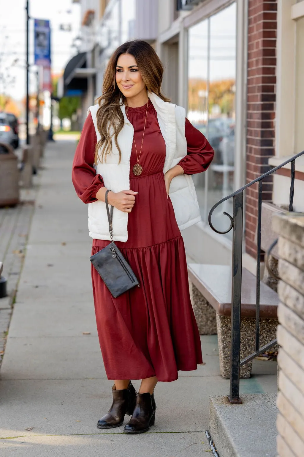 Elegant Tiered Long Sleeve Maxi Dress