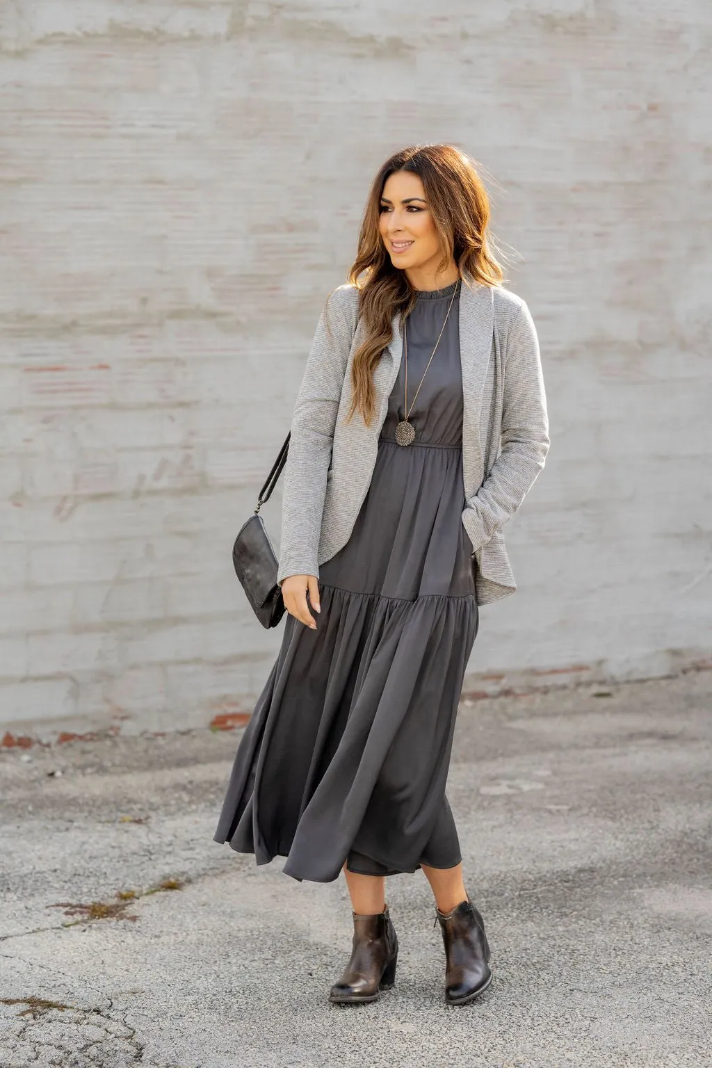 Elegant Tiered Long Sleeve Maxi Dress