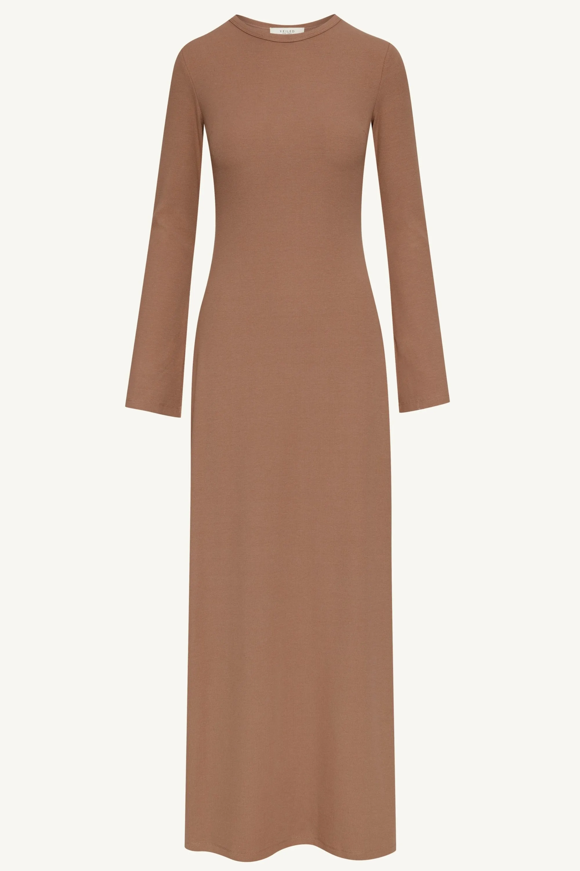 Ella Ribbed Split Cuff Maxi Dress - Brownie