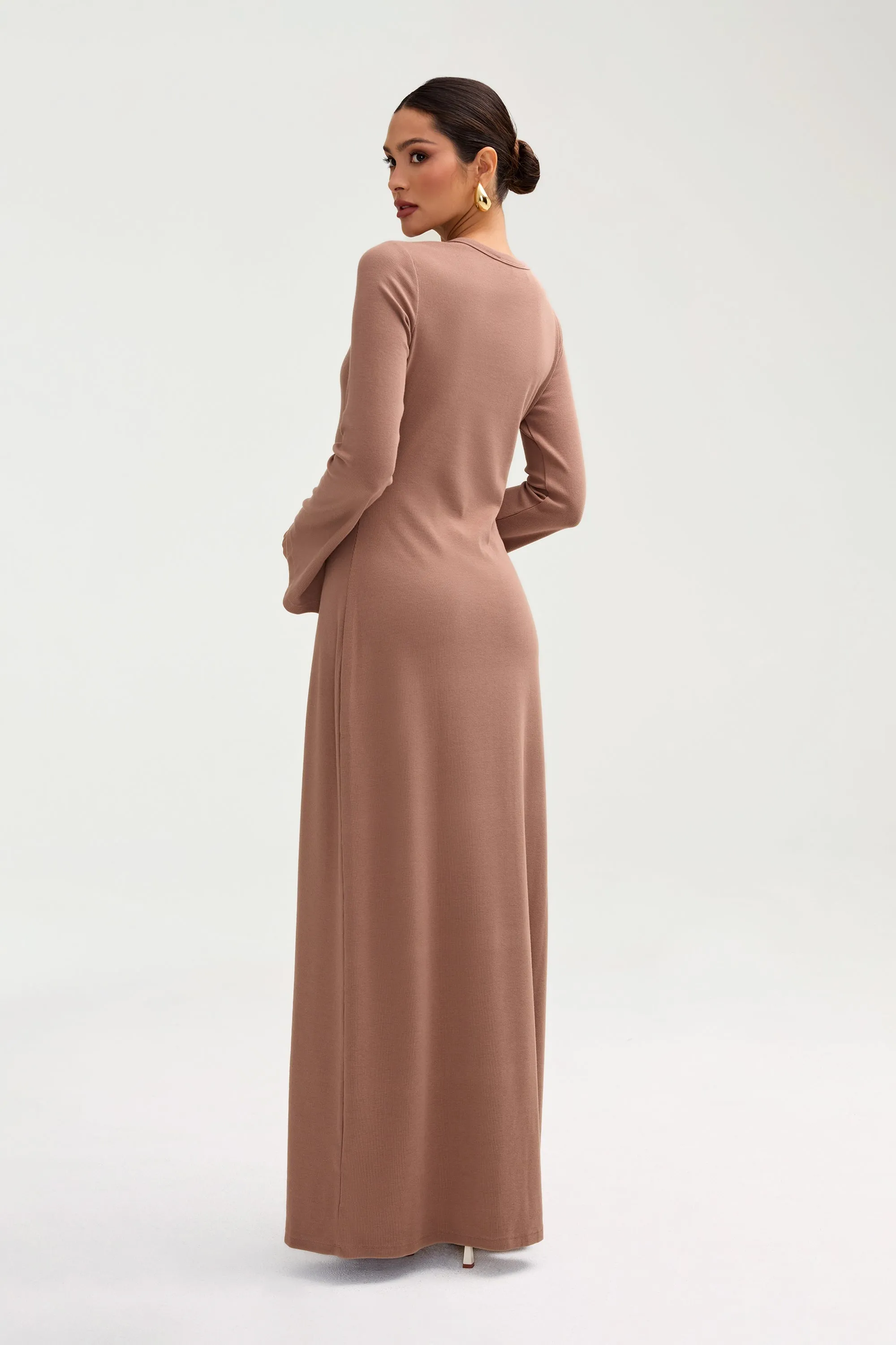 Ella Ribbed Split Cuff Maxi Dress - Brownie