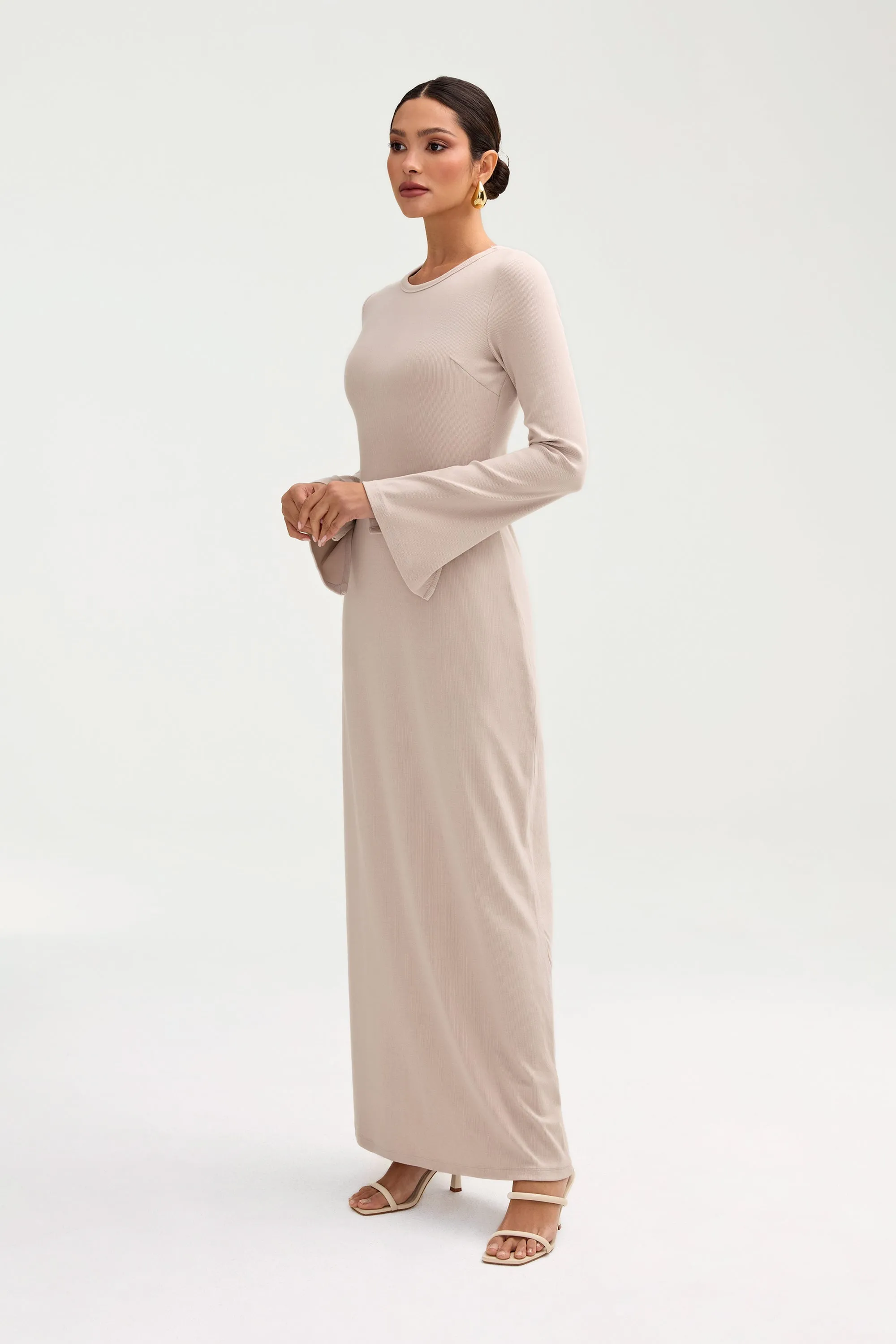 Ella Ribbed Split Cuff Maxi Dress - Cloud