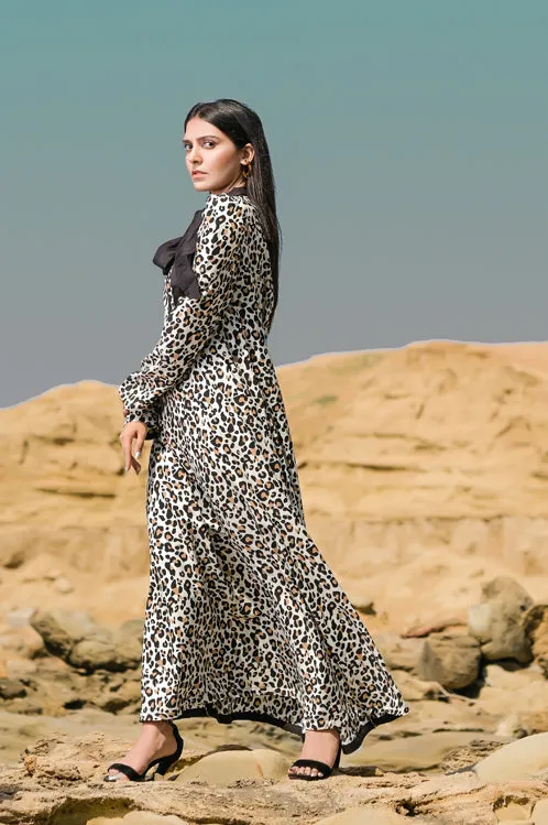 Ellena - Leopard Print Long Sleeve Georgette Dress