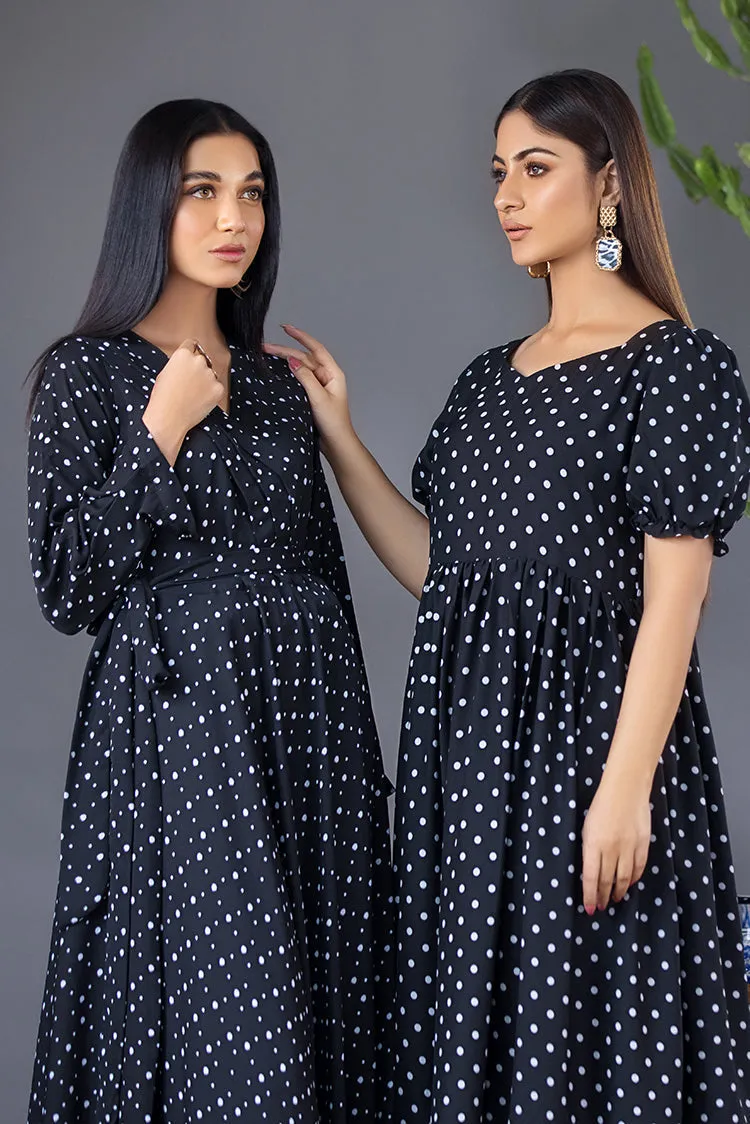 Ellena - Mini Polka Dot Print Georgette Dress