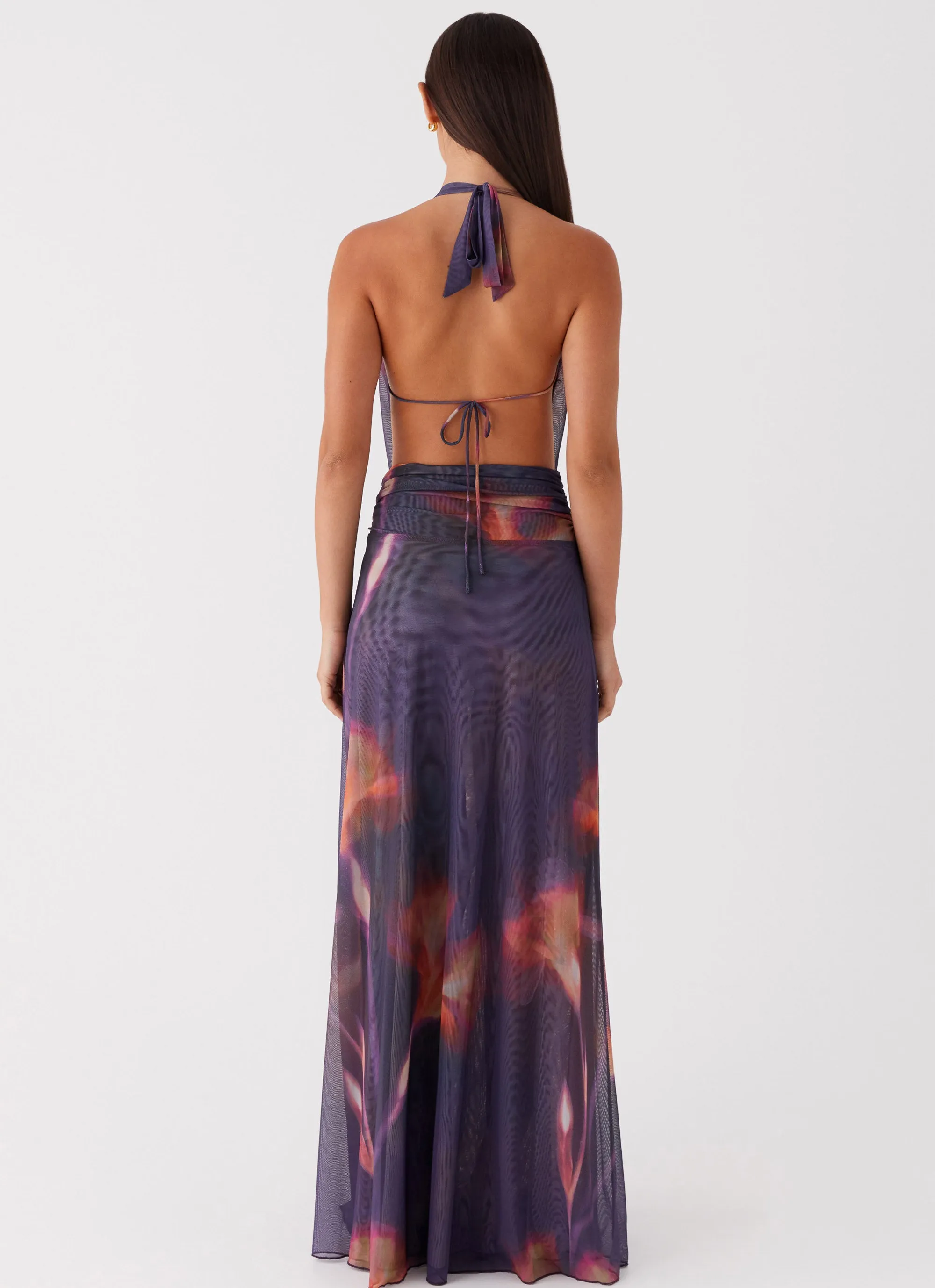 Elysia Mesh Maxi Dress - Midnight Bloom