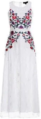 Embroidered Lace-Overlay Sleeveless Maxi Dress - Black or White