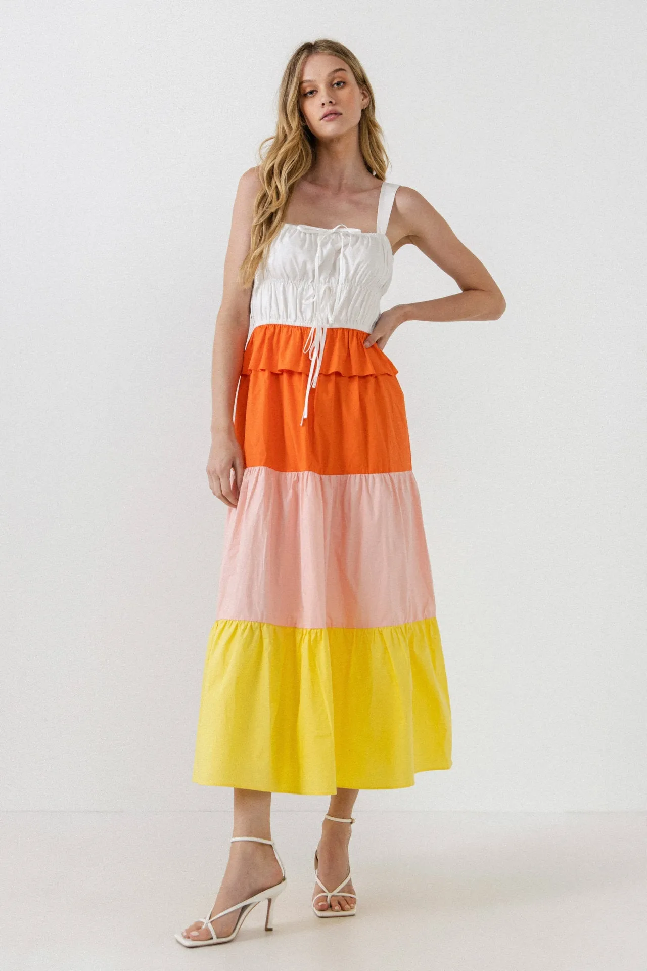 English Factory - Color Block Tied Detail Shirring Dress