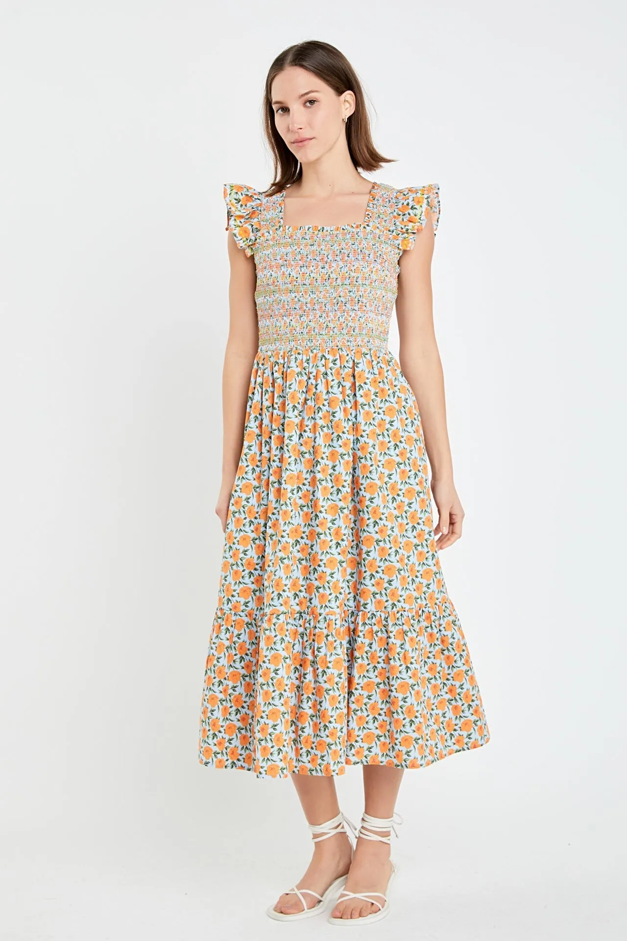 English Factory - Embroidered Smocked Midi Dress