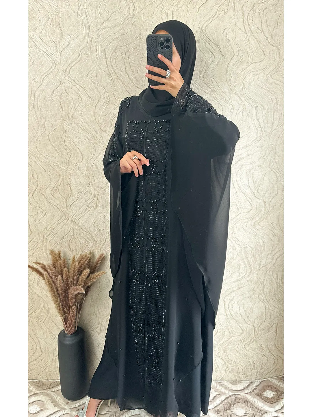 Exclusive Chiffon Beaded Pearl Abaya