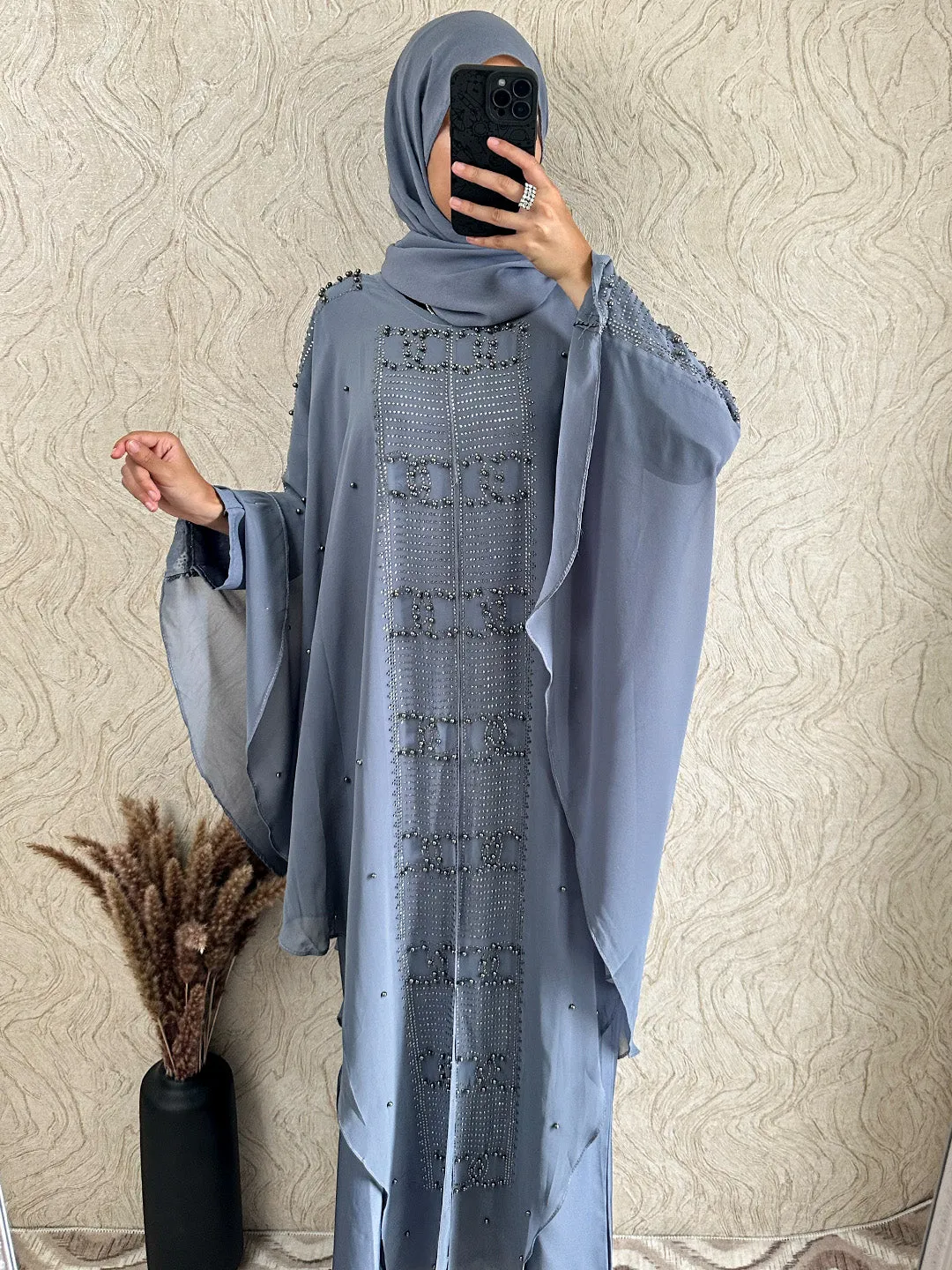 Exclusive Chiffon Beaded Pearl Abaya