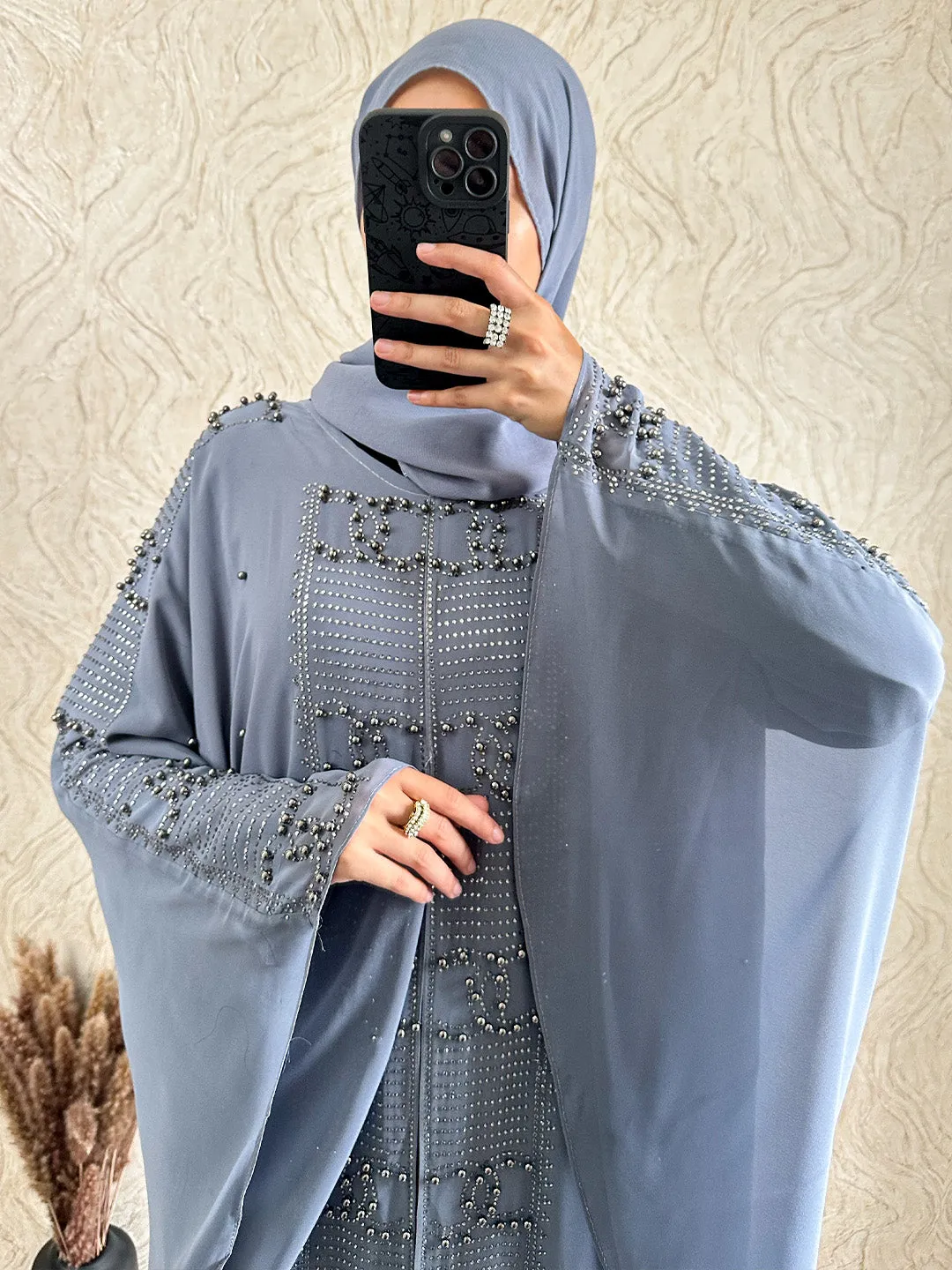 Exclusive Chiffon Beaded Pearl Abaya