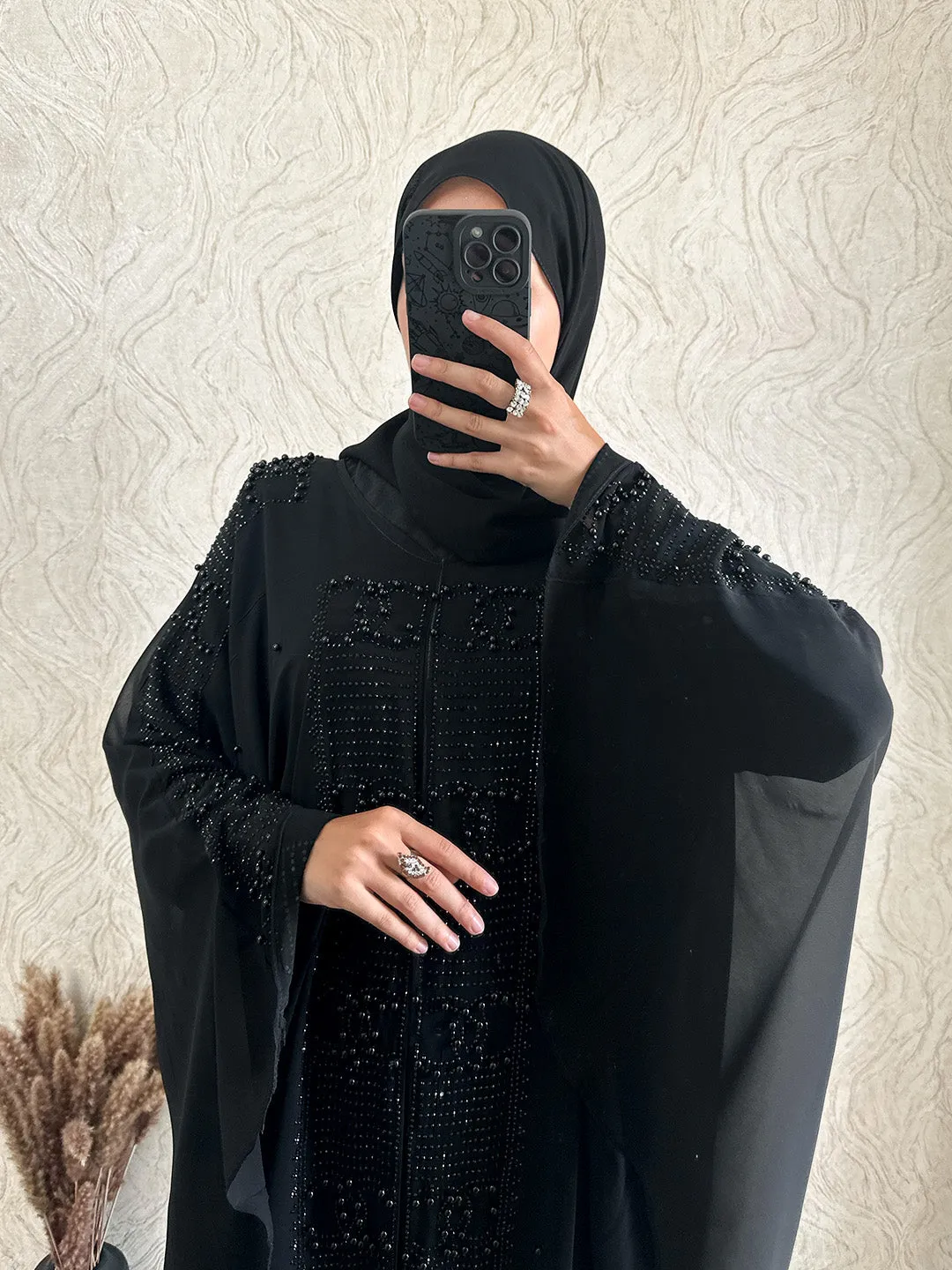 Exclusive Chiffon Beaded Pearl Abaya