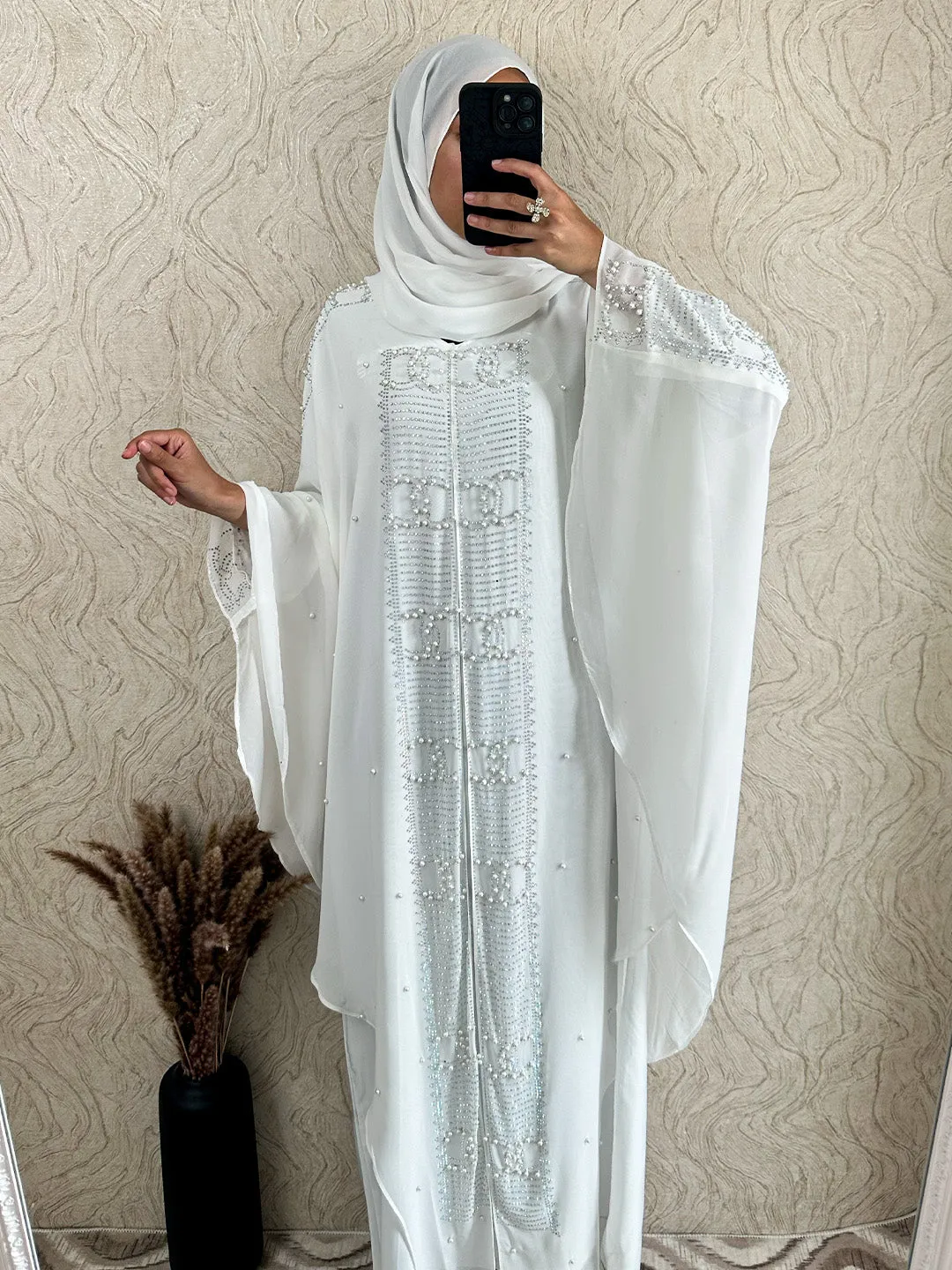 Exclusive Chiffon Beaded Pearl Abaya