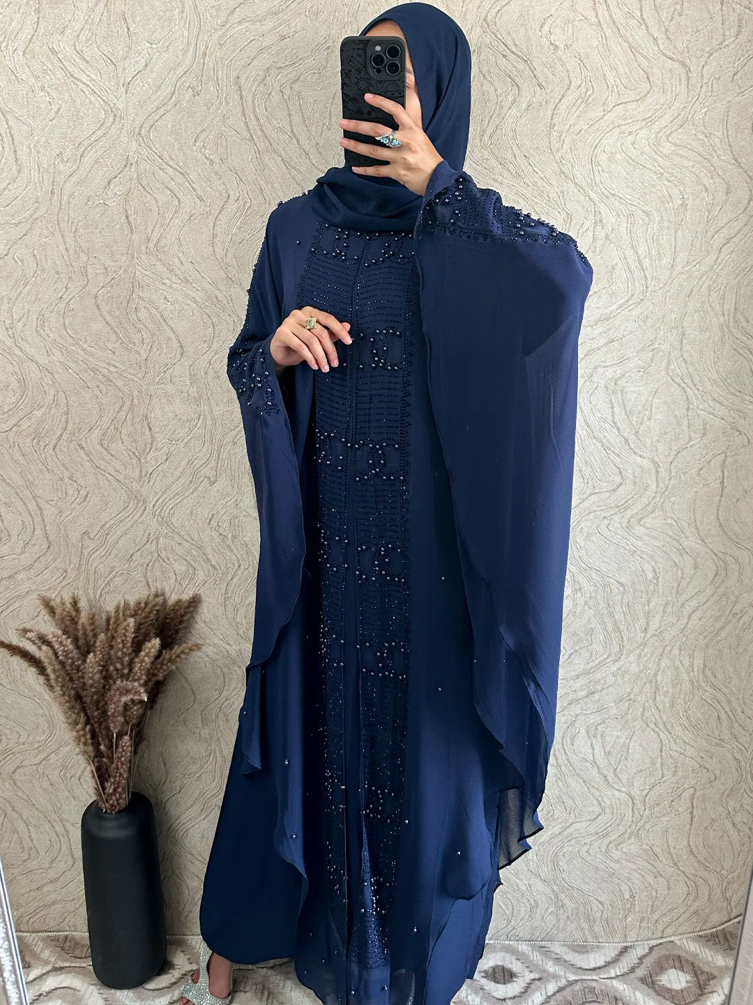 Exclusive Chiffon Beaded Pearl Abaya