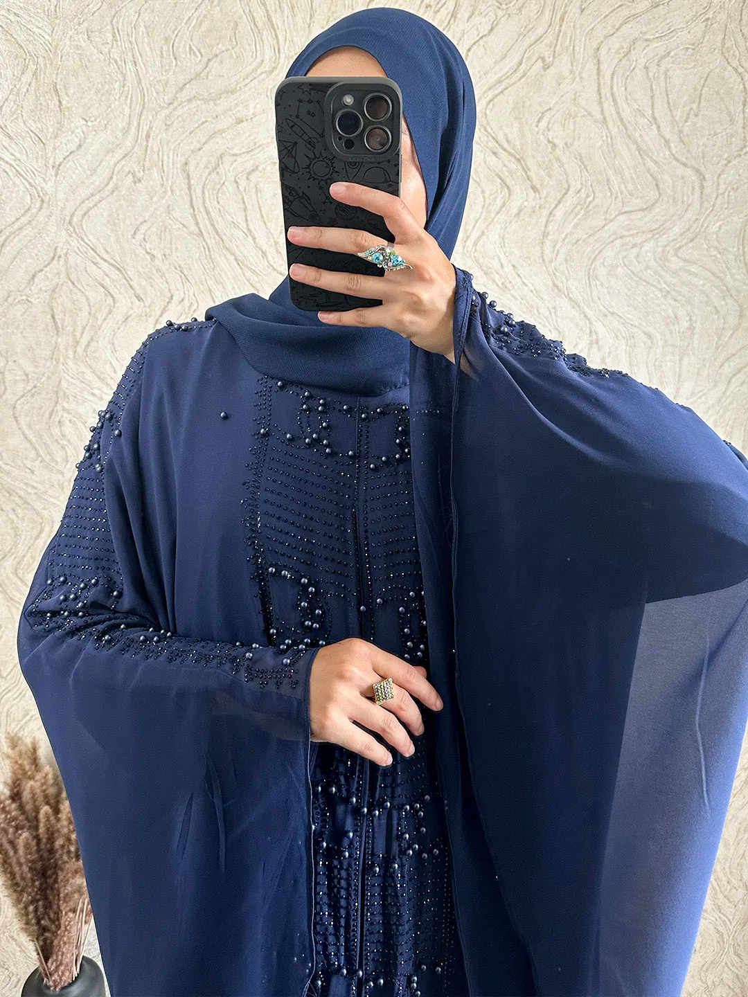 Exclusive Chiffon Beaded Pearl Abaya