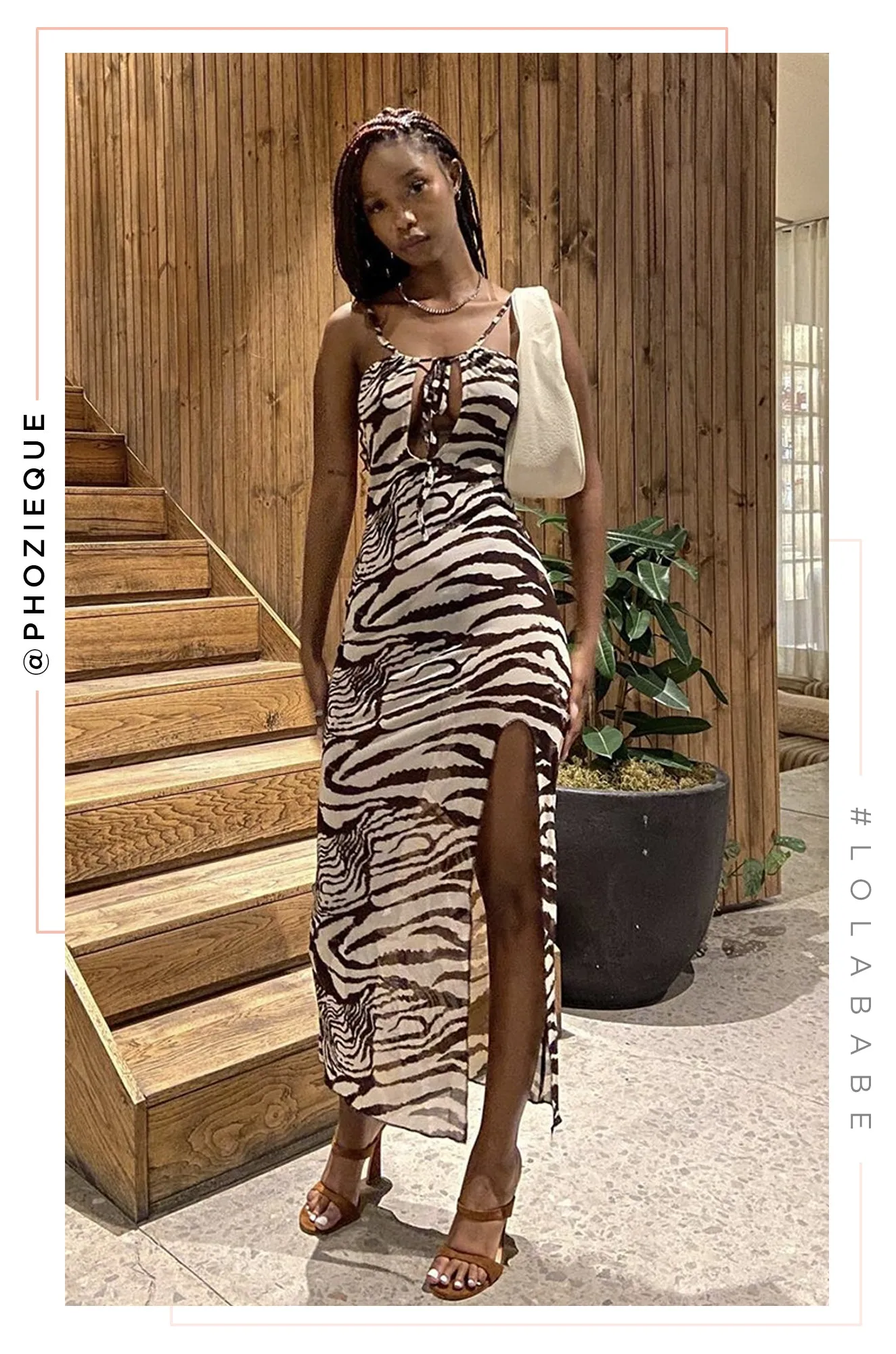 Exclusive Getaway Mesh High Slit Dress - Brown Zebra