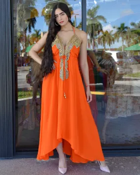 Exclusive Taste Embellished Maxi Dress Orange