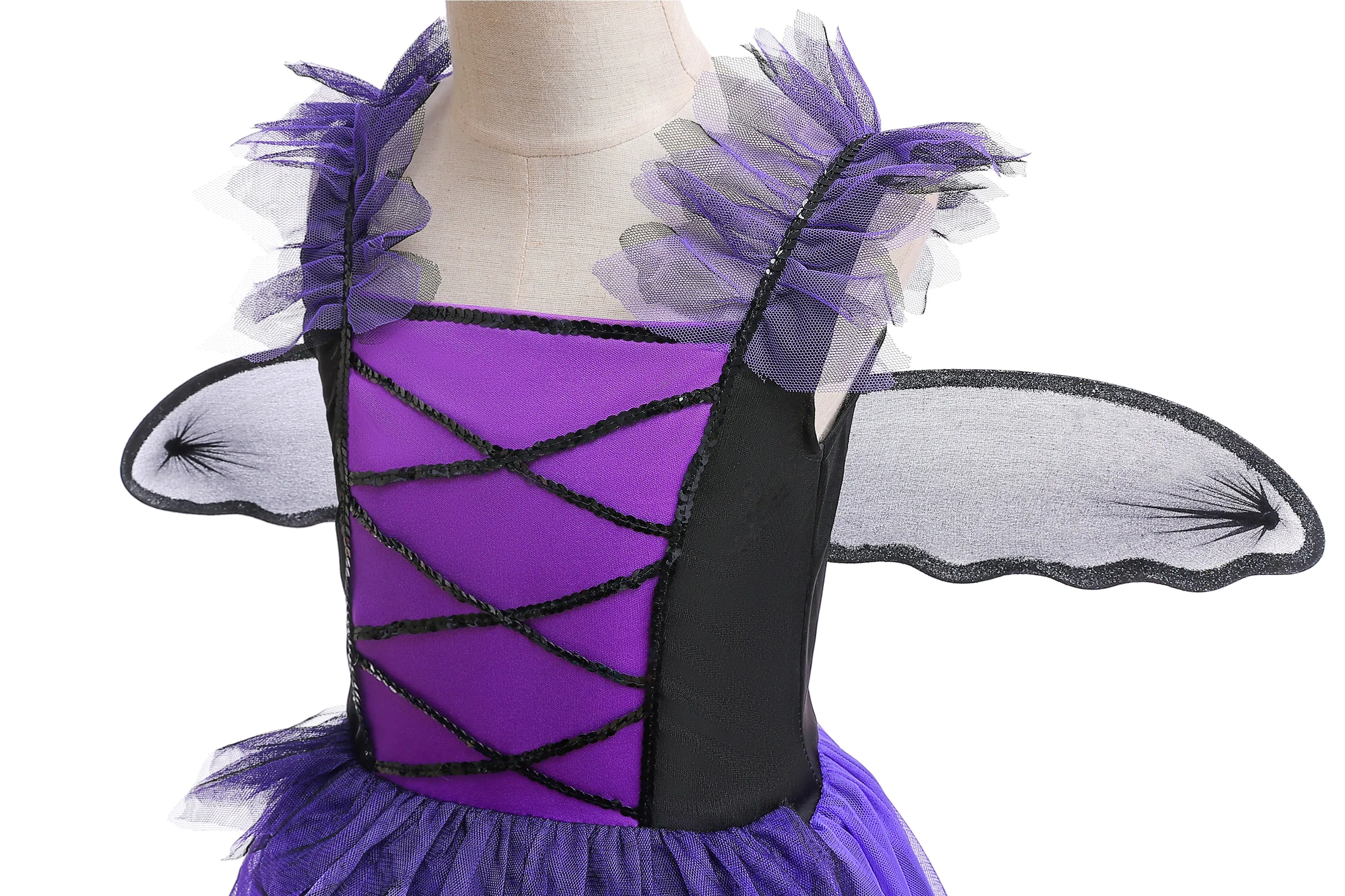 FC382 - Bat Girls Purple Witch Halloween Costume with Wings and Headband for Girls