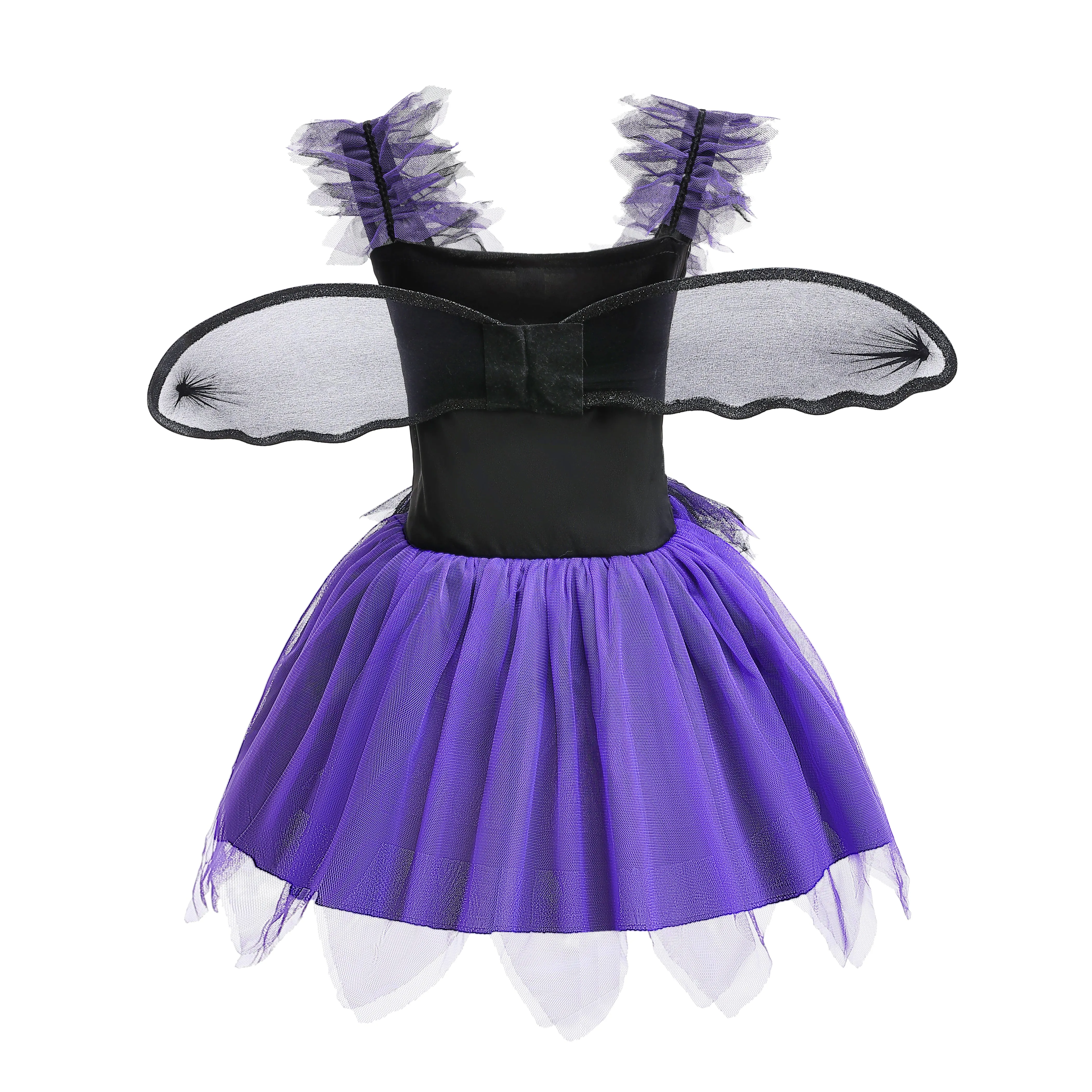 FC382 - Bat Girls Purple Witch Halloween Costume with Wings and Headband for Girls