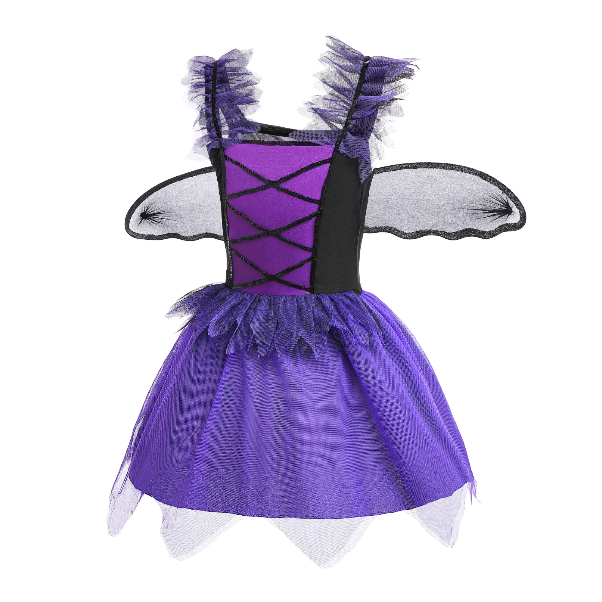 FC382 - Bat Girls Purple Witch Halloween Costume with Wings and Headband for Girls