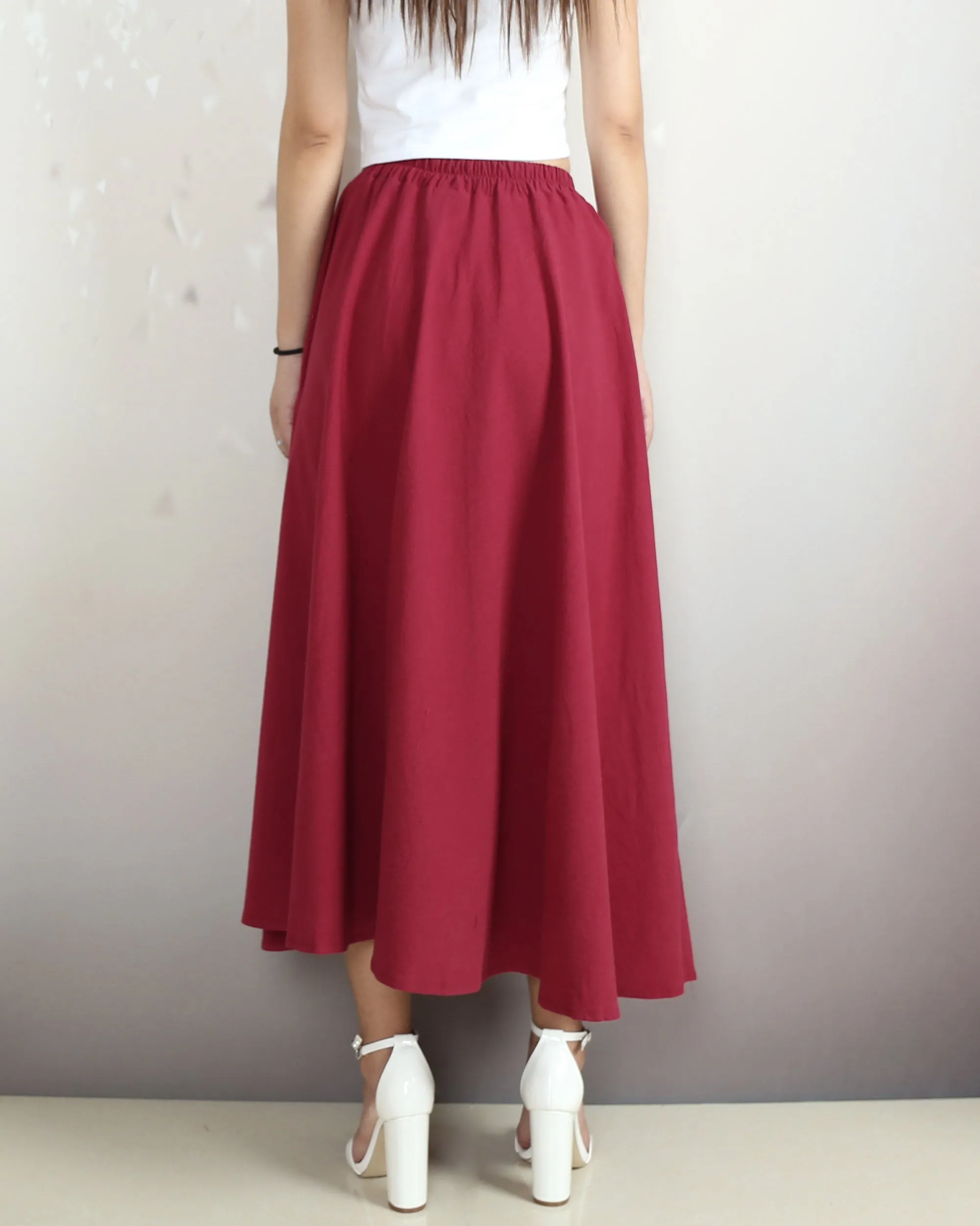 Flared skirt, Linen skirt, Elastic waist skirt, Boho skirt with pockets, high waist skirt(Q1065)