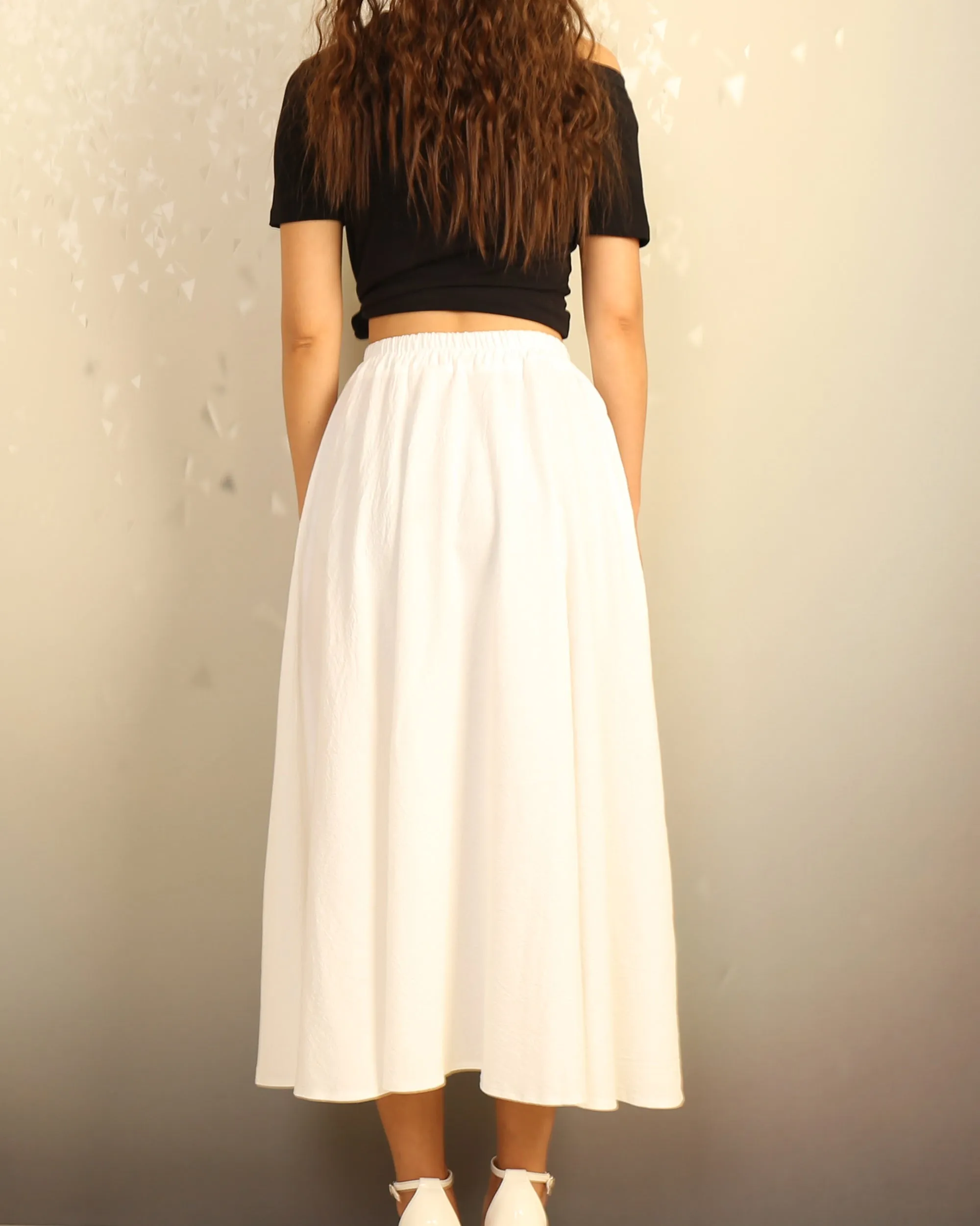 Flared skirt, Linen skirt, Elastic waist skirt, Boho skirt with pockets, high waist skirt(Q1065)