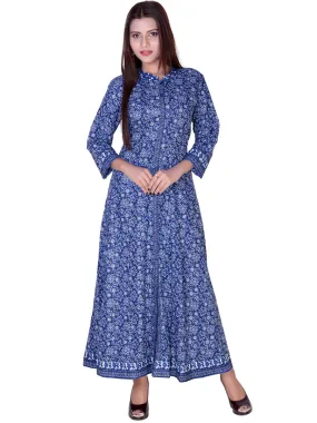 Floor Length Cotton Flared Blue Floral