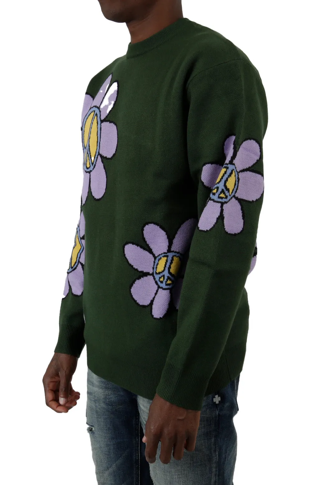 Floral Jacquard Knit Sweater - Sage