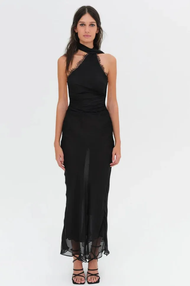 For Love & Lemons Angela Chiffon Maxi Dress - Black