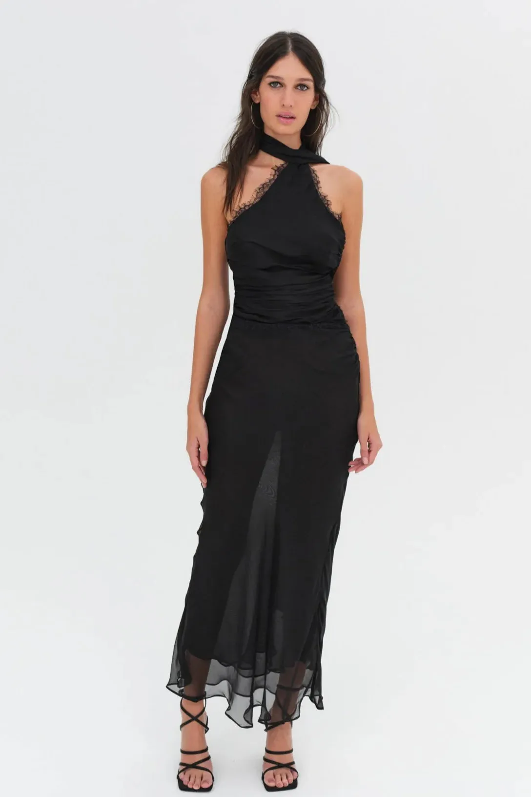 For Love & Lemons Angela Chiffon Maxi Dress - Black