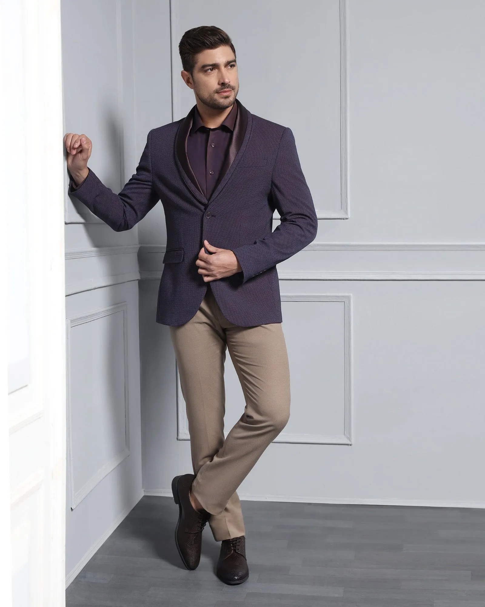 Formal Dark Purple Textured Blazer - Aaron