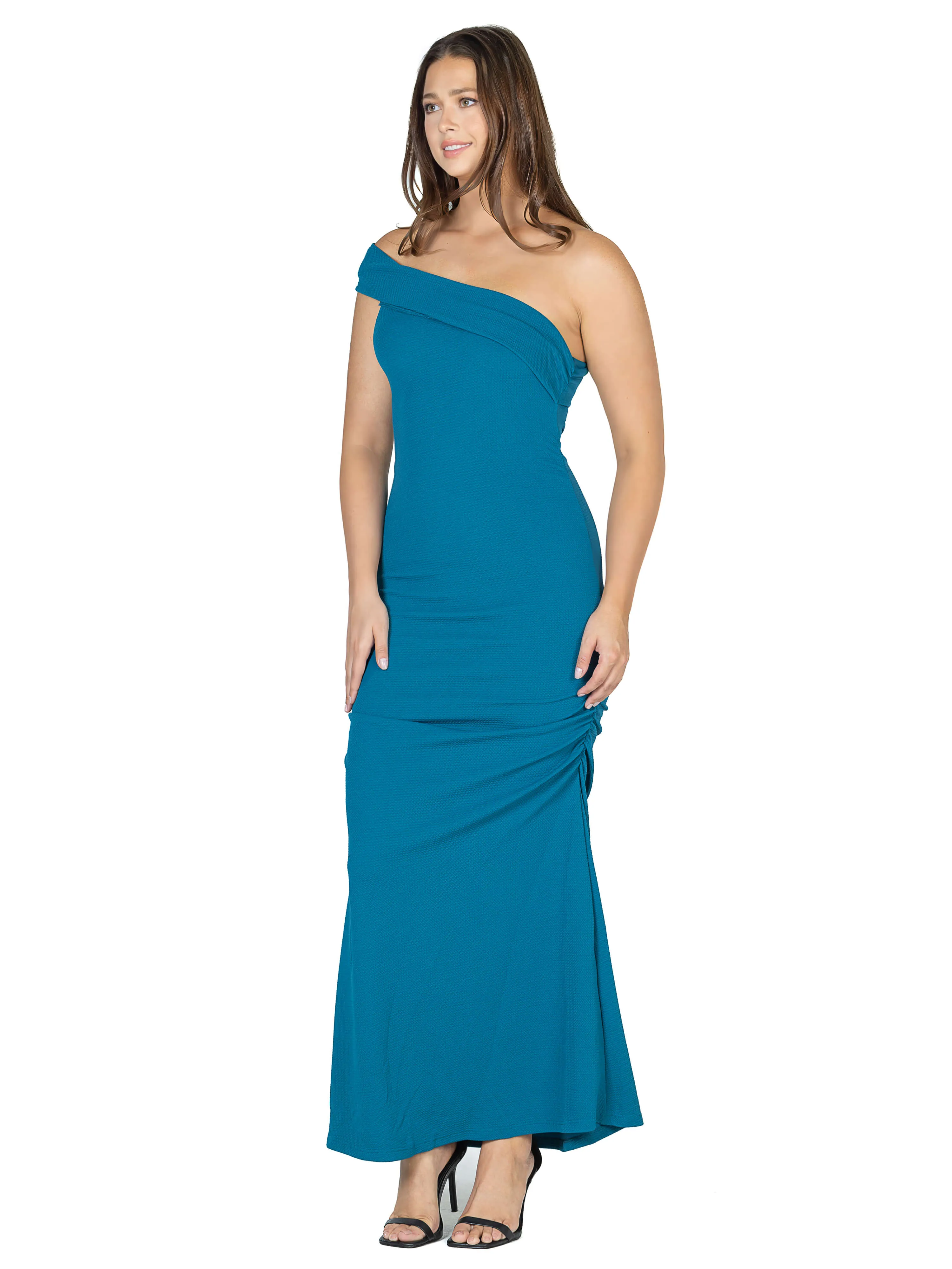 Formal One Shoulder Rouched Mermaid Maxi Dress