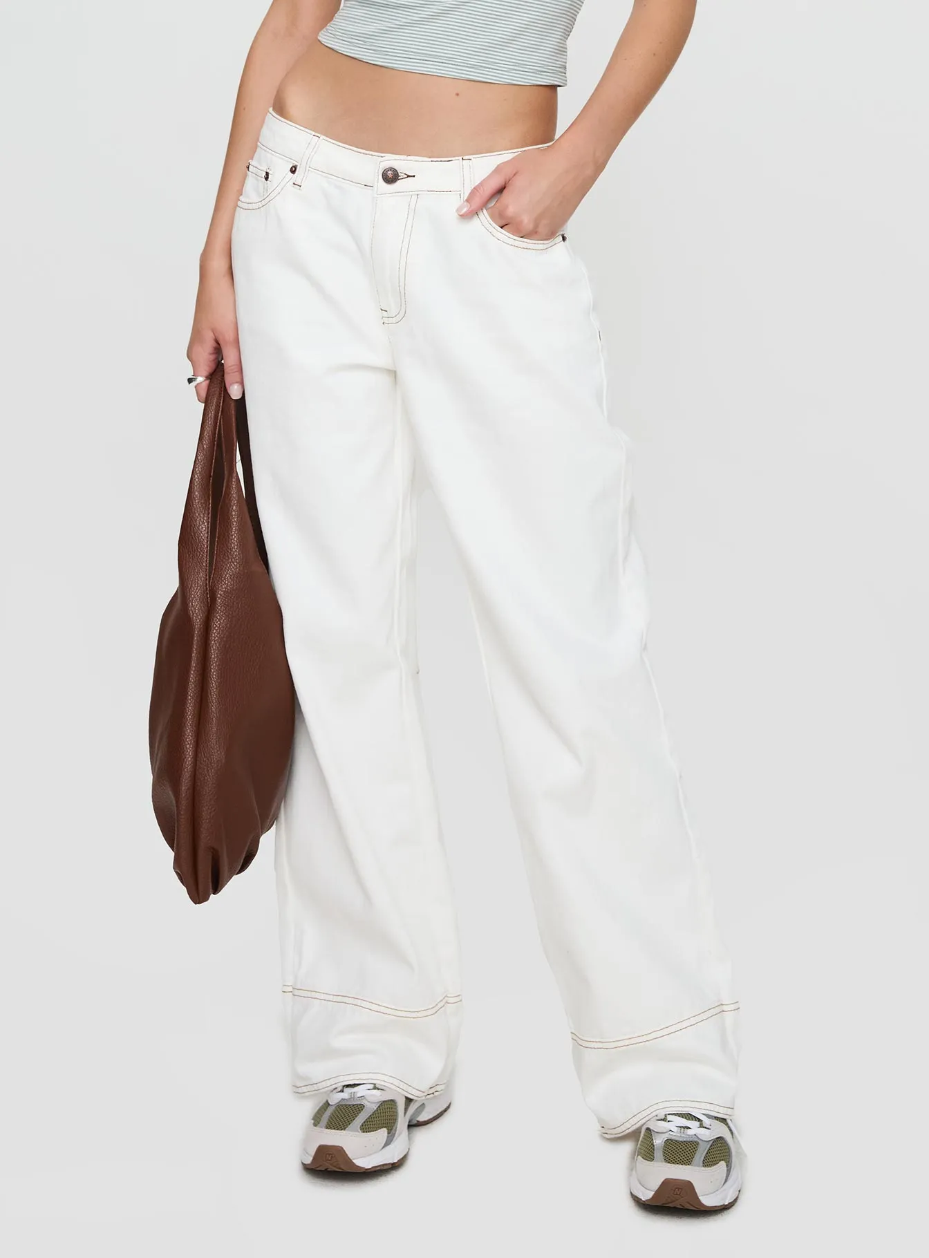 Gage Contrast Stitch Jeans White