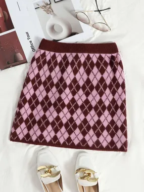 Geometric Natural Mini Women Sweater Skirt